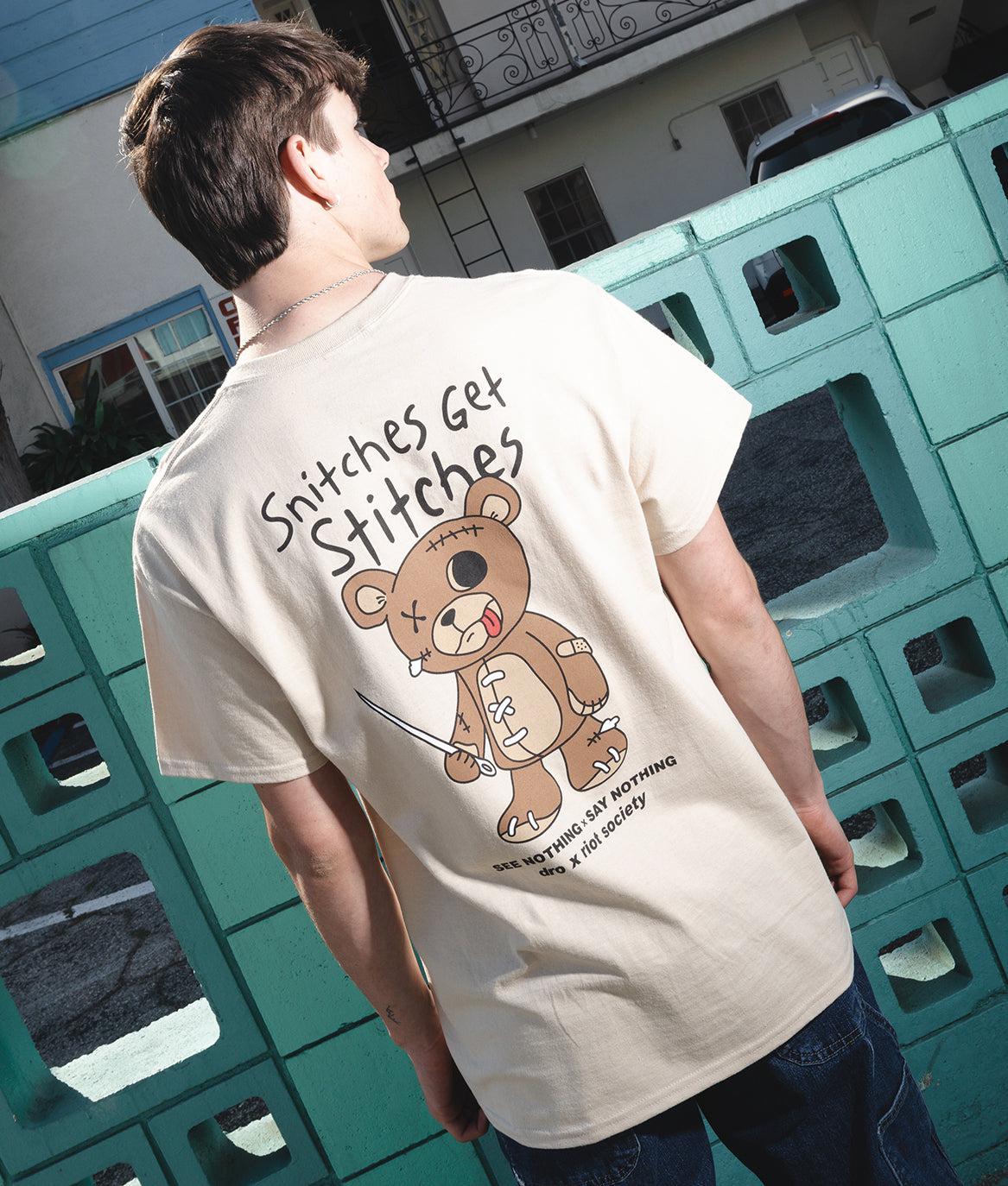 Dro x Riot Society Snitches Get Stitches Mens T-Shirt