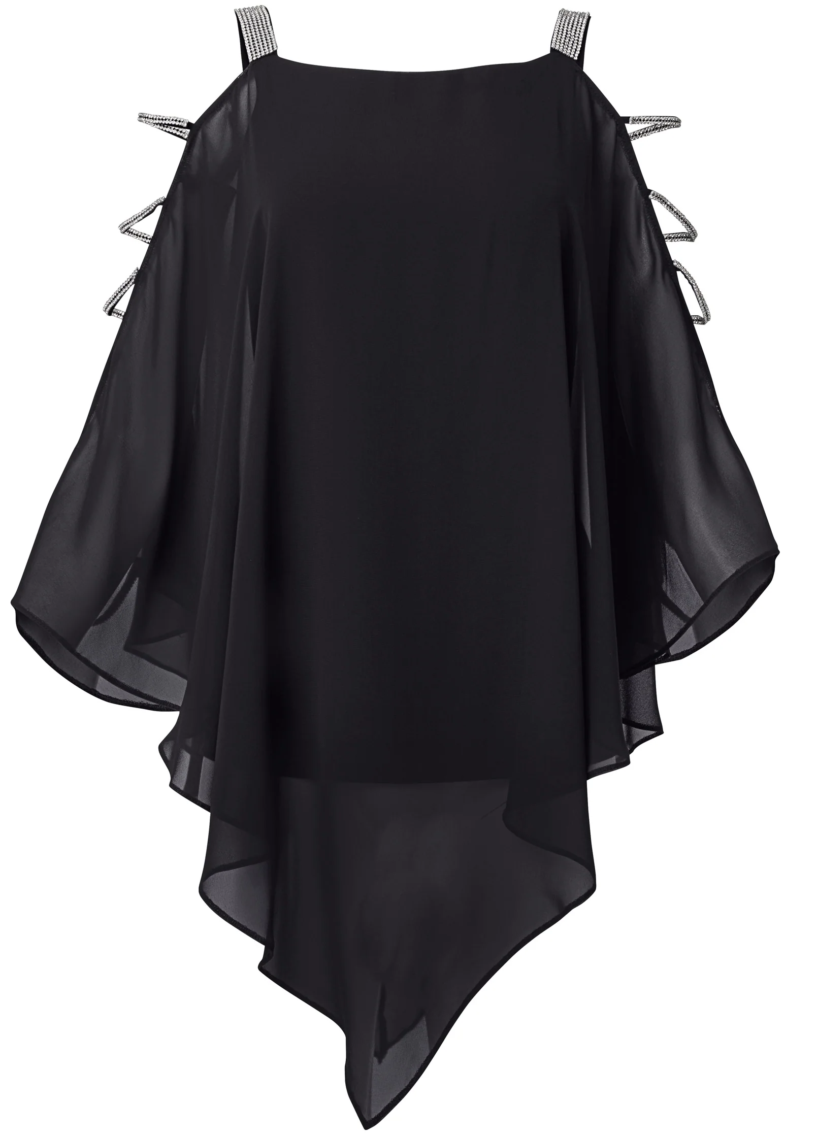 Rhinestone strap sleeve top - Black