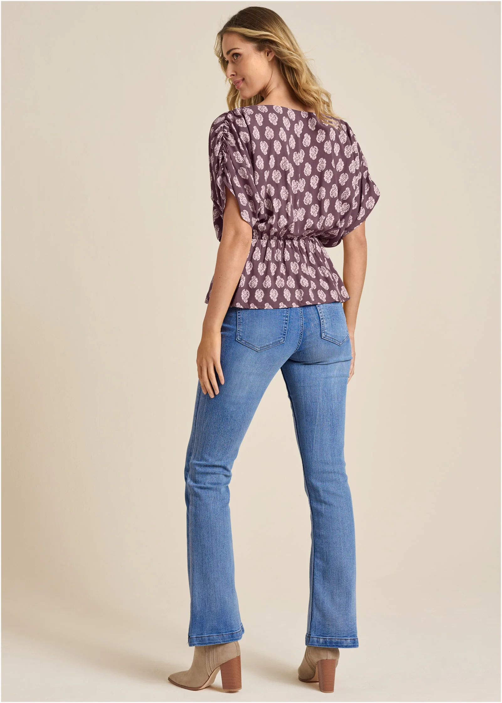 Printed faux-wrap top - Purple Multi