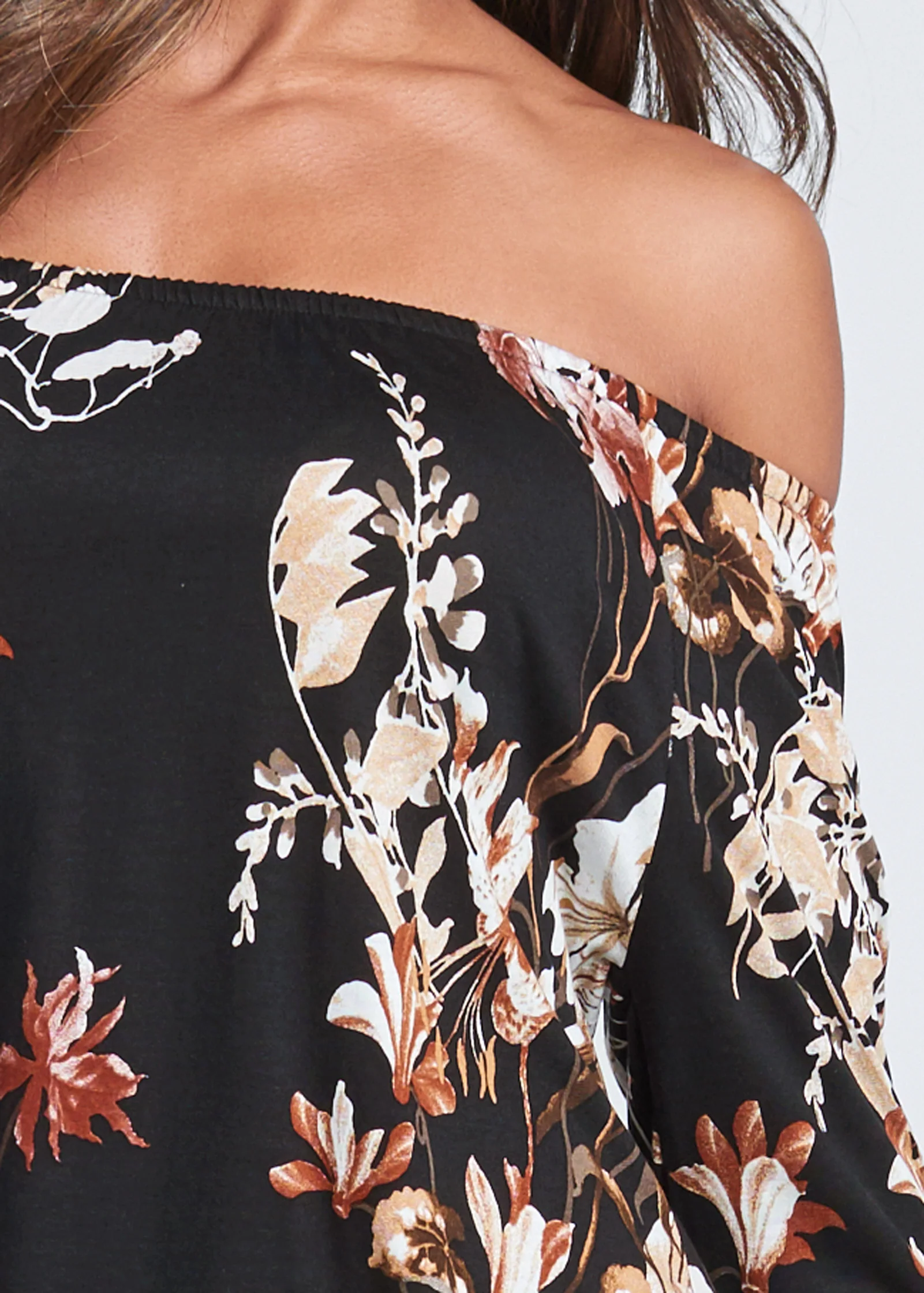 Bell sleeve printed top - Black Multi