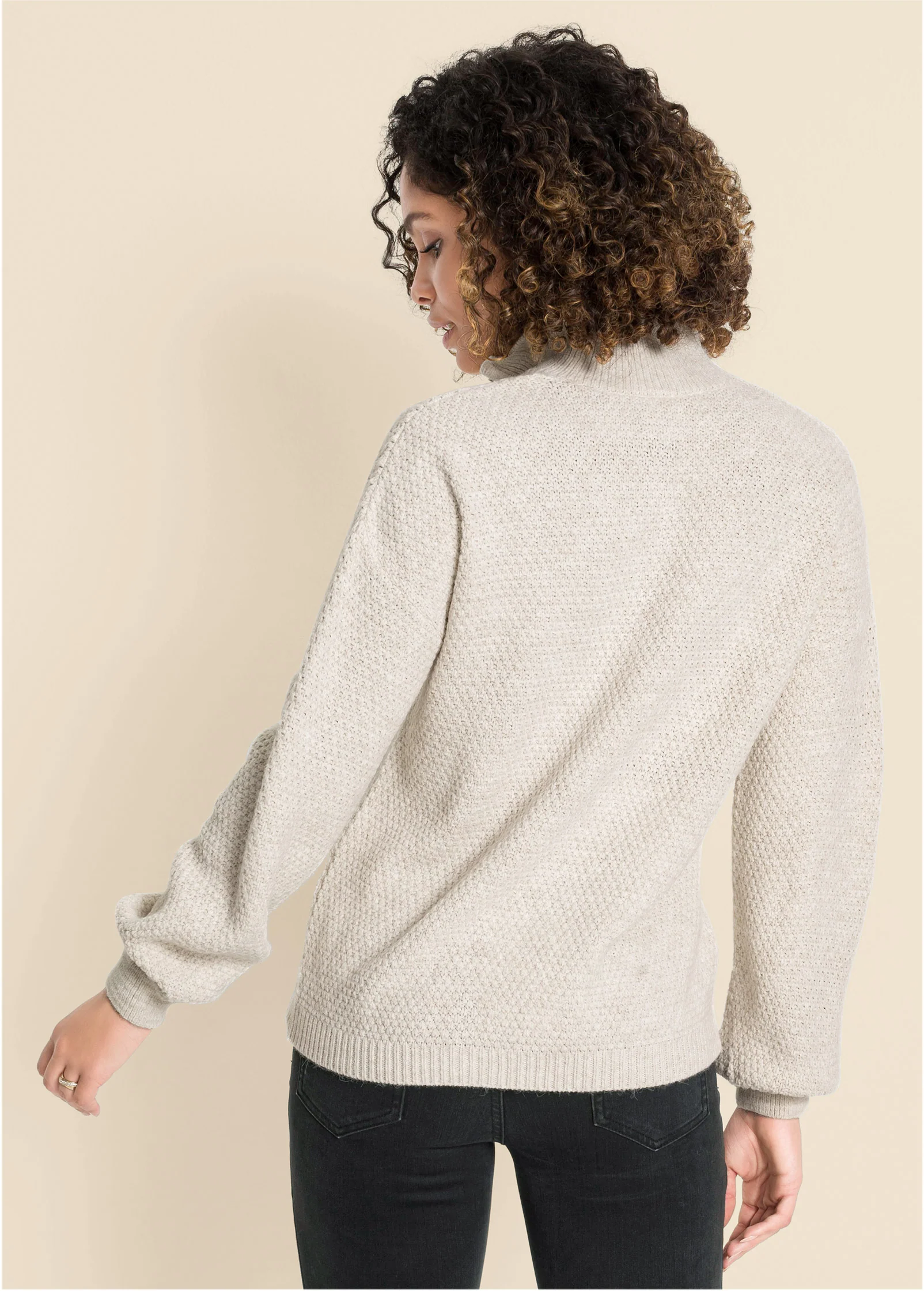 Lace detail quarter-zip sweater - Sand