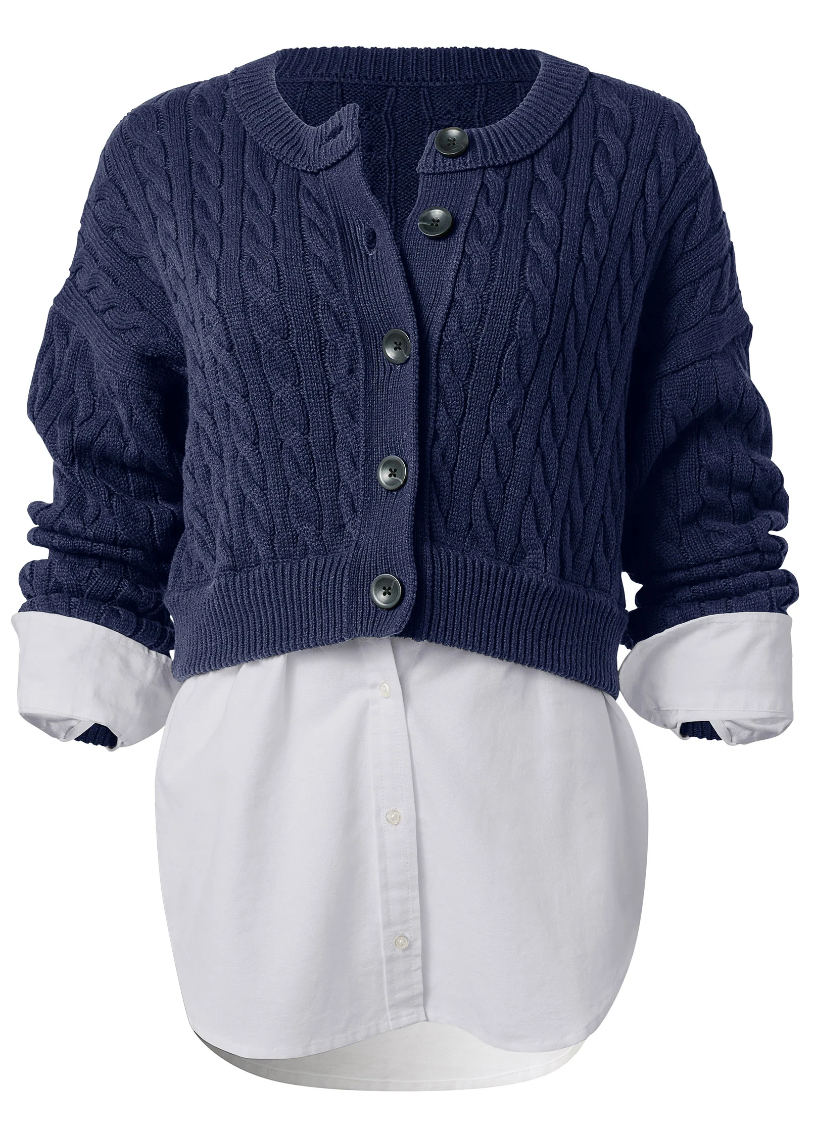 Sweater with shirting detail - Navy Multi