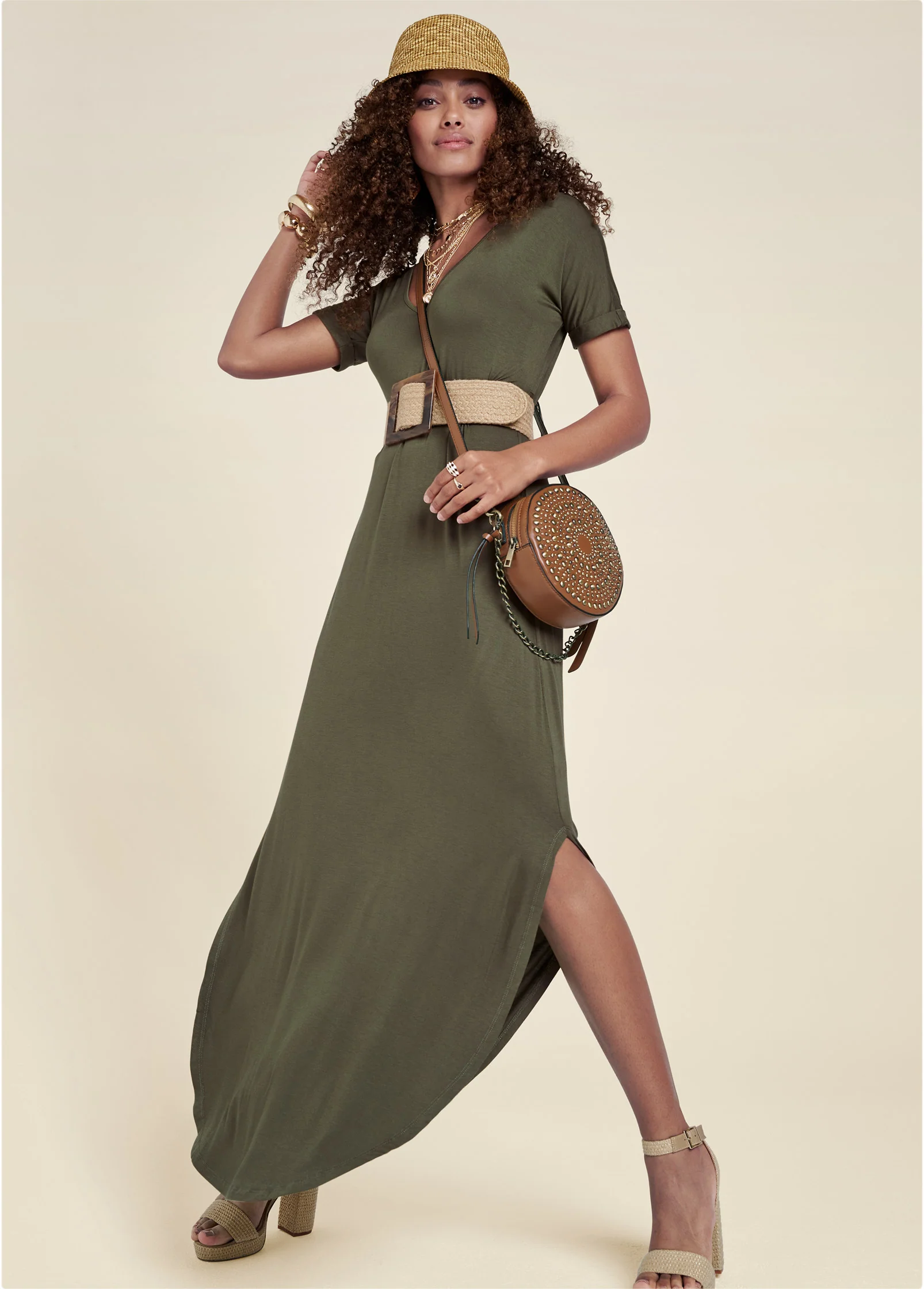 Casual T-shirt maxi dress - Olive