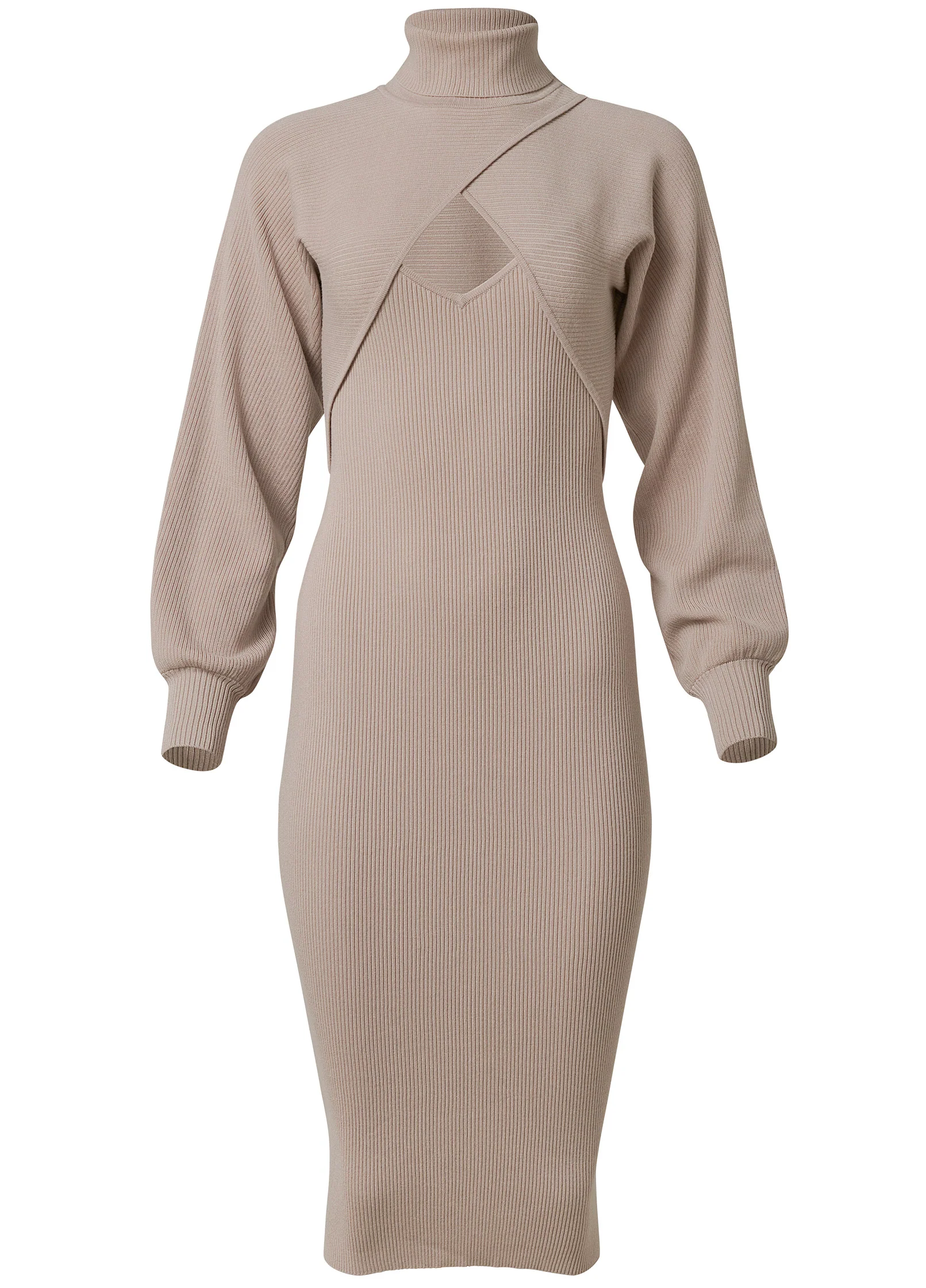 Shrug detail sweater dress  - Taupe