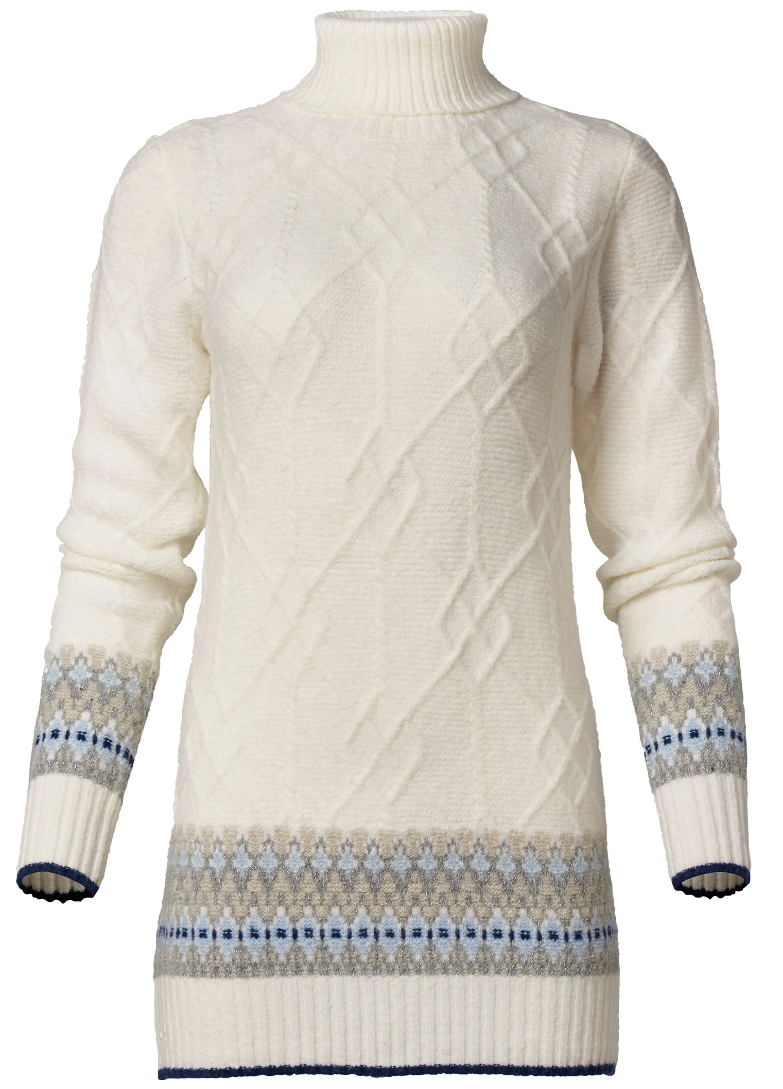 Fair Isle turtleneck sweater - White & Blue