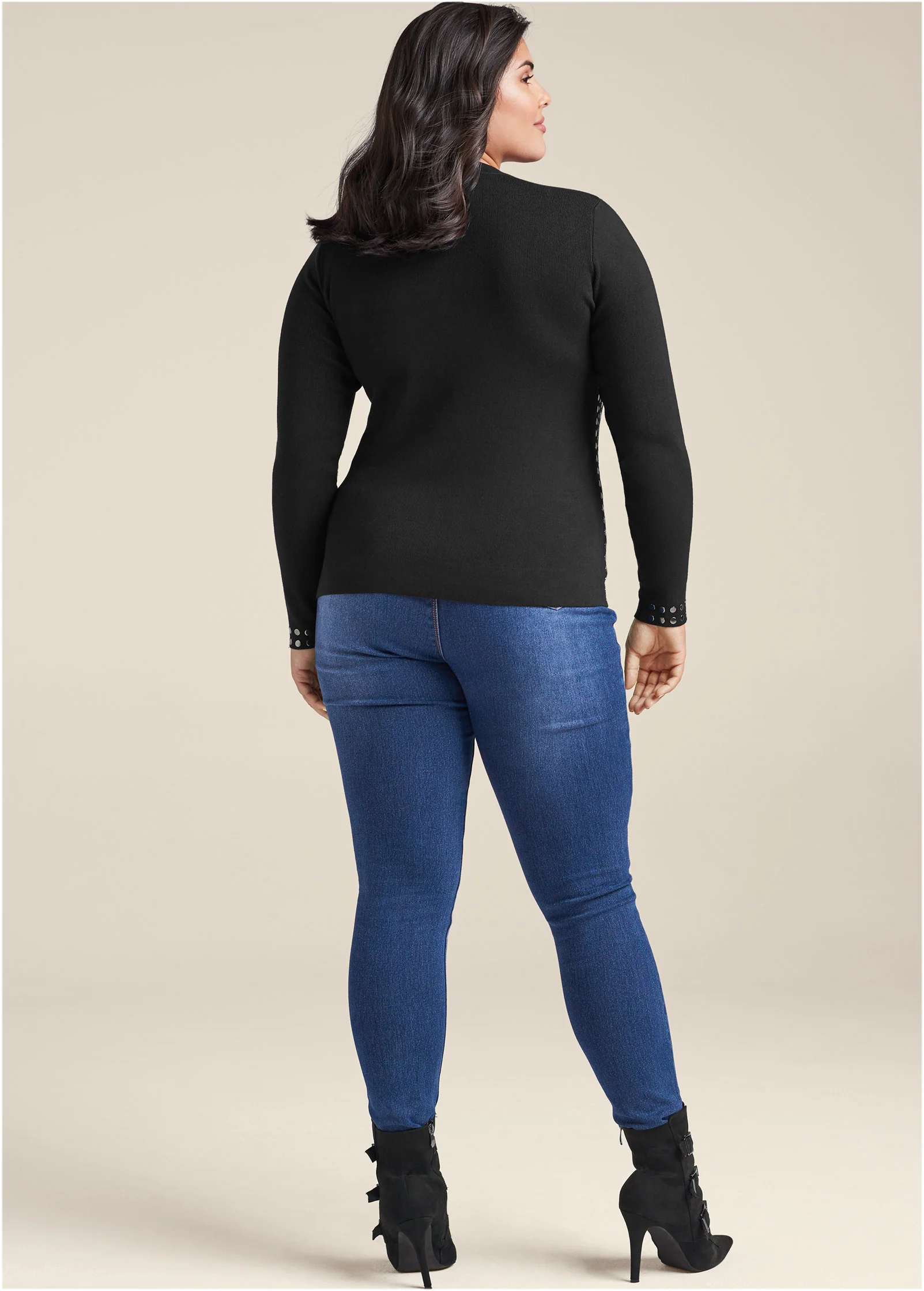 Stud trim sweater - Black