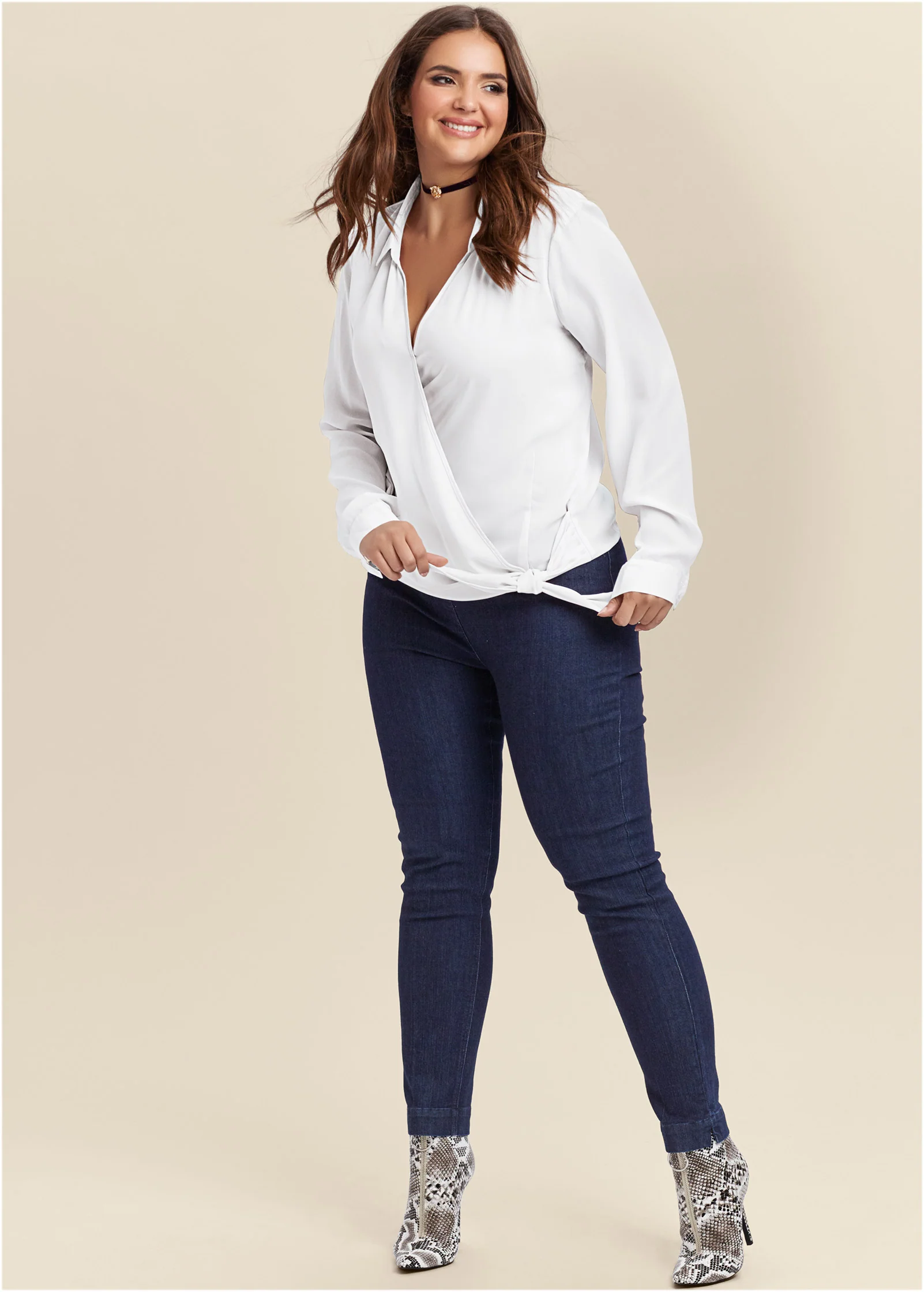 Surplice side tie blouse - White