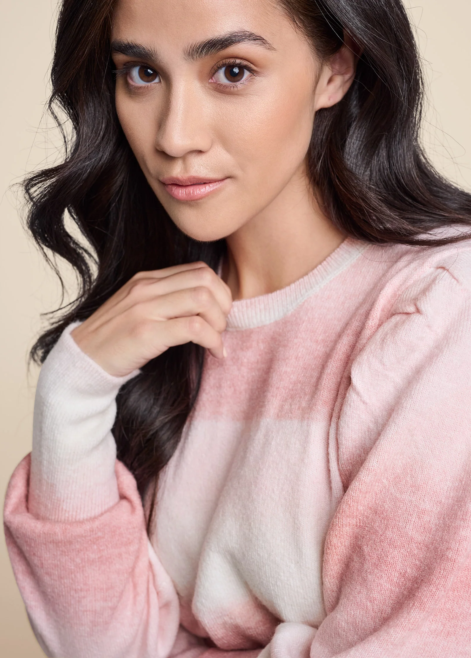 Ombre Balloon Sleeve Sweater  - Pink Multi