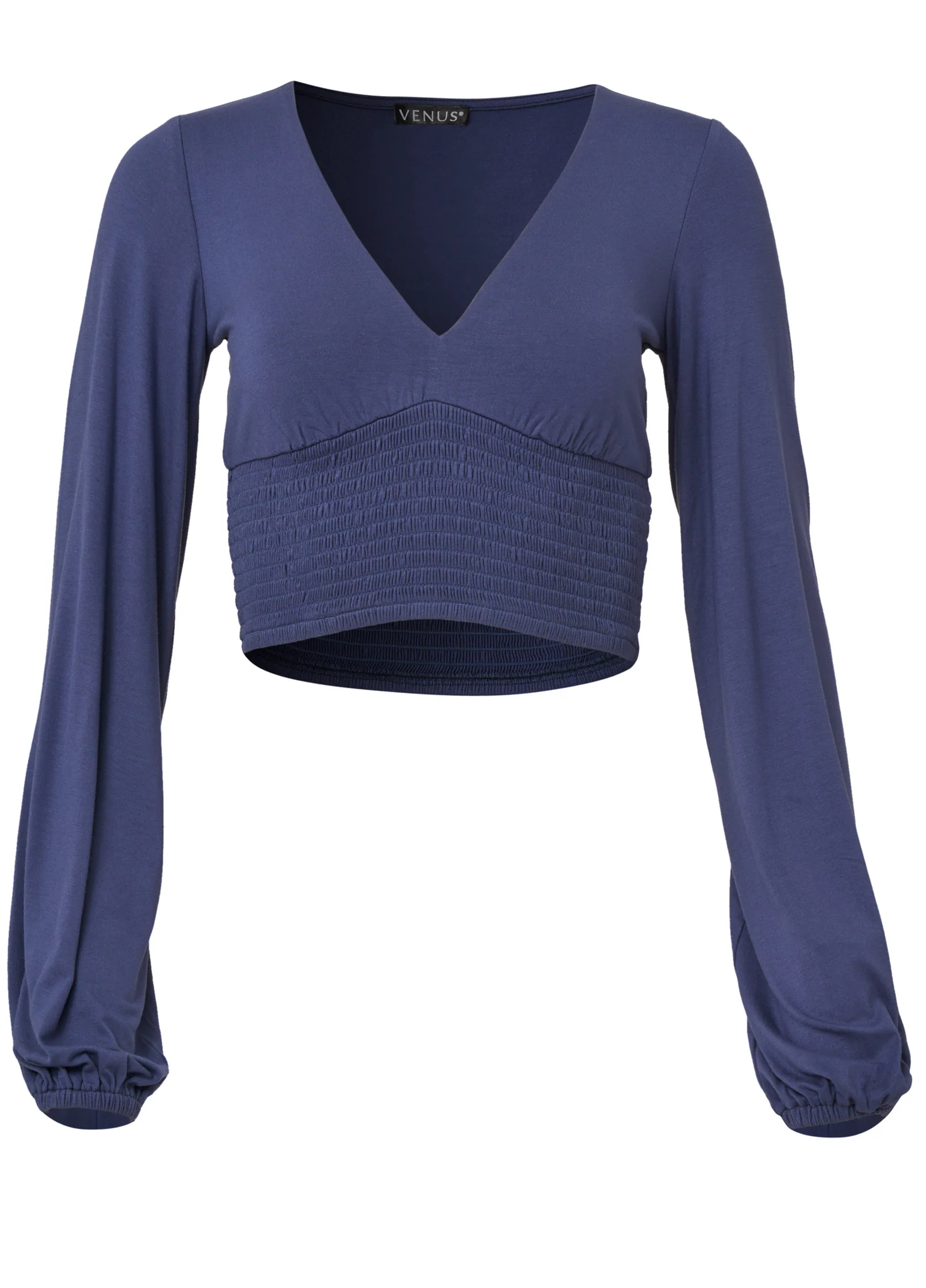 Plunging smocked crop top - Skipper Blue