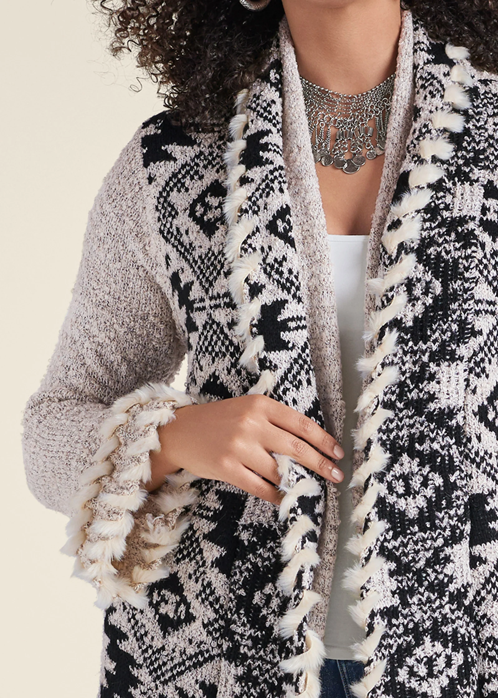 Mixed print duster - Cream & Black