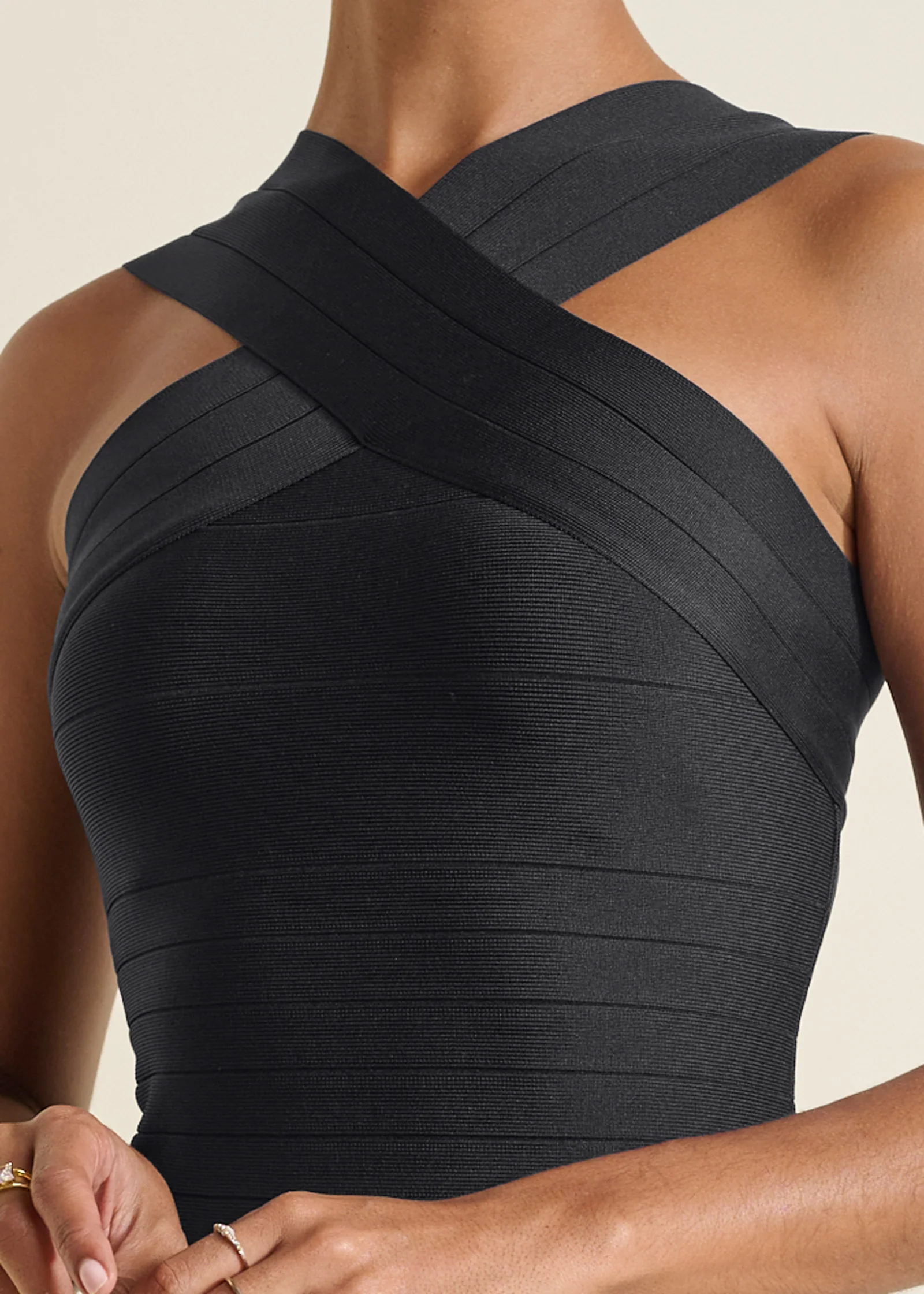 Cross-Neck Bandage Dress - Black