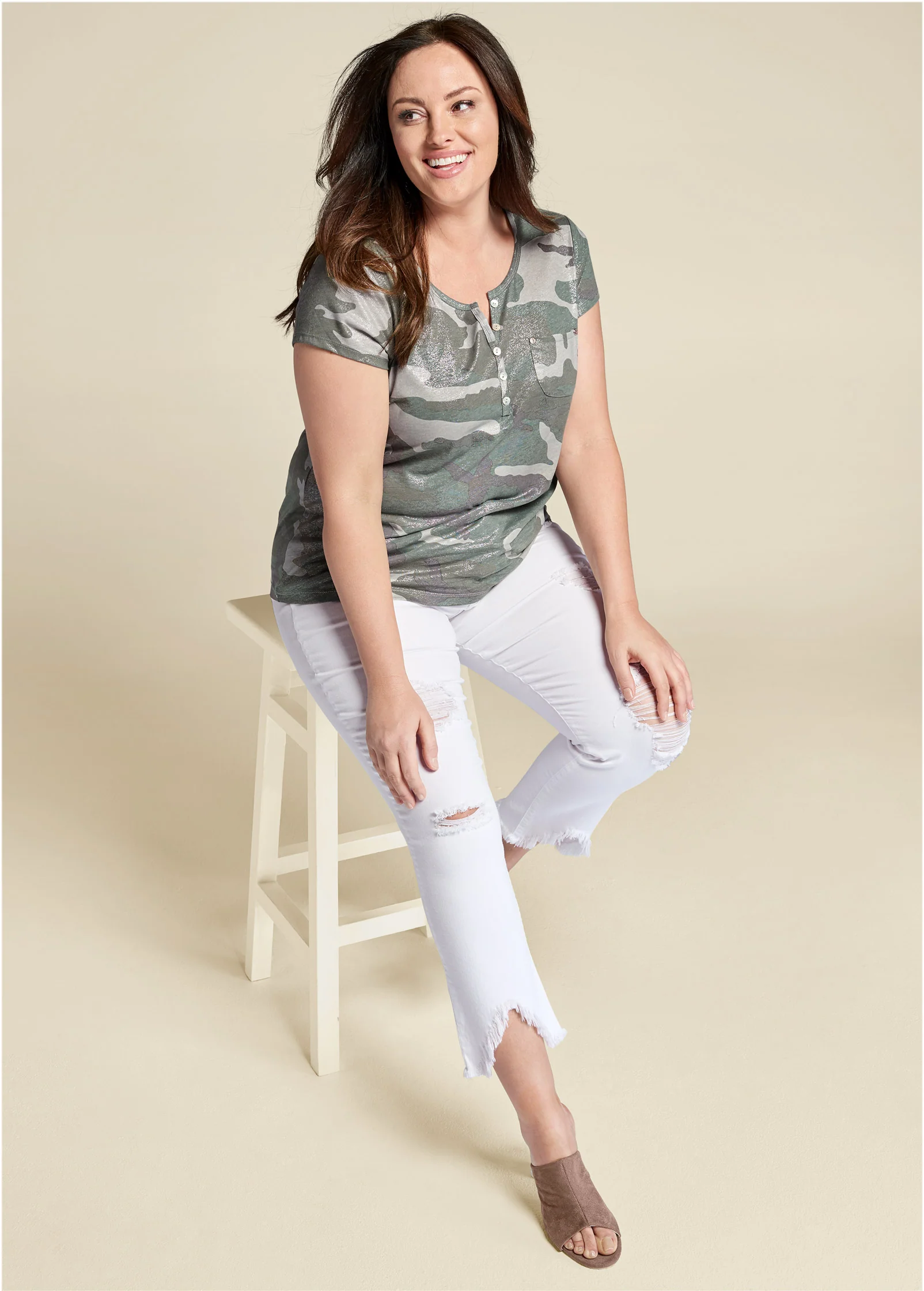 Camo pocket top - Olive Multi