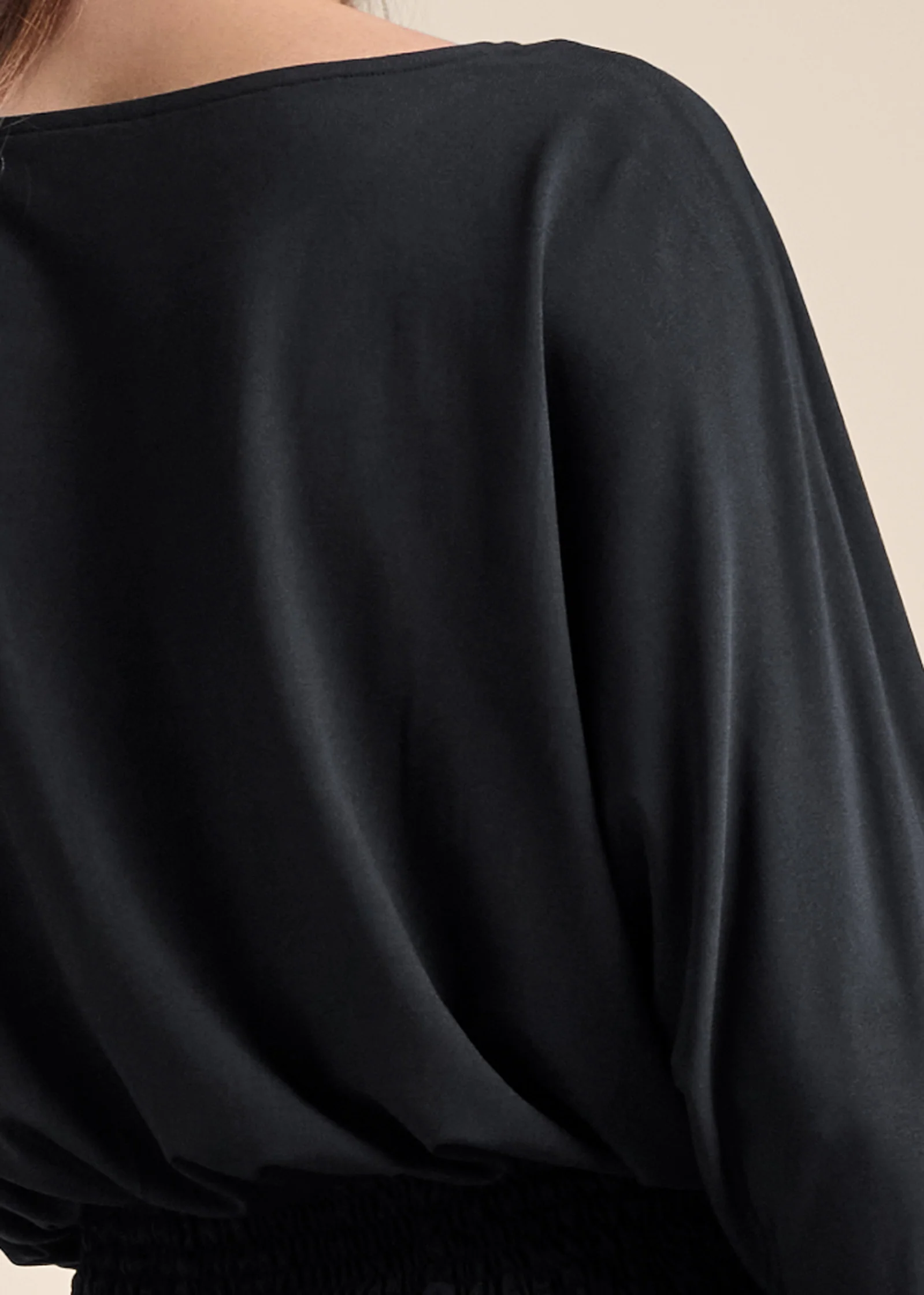 Smocked waist blouson top - Black