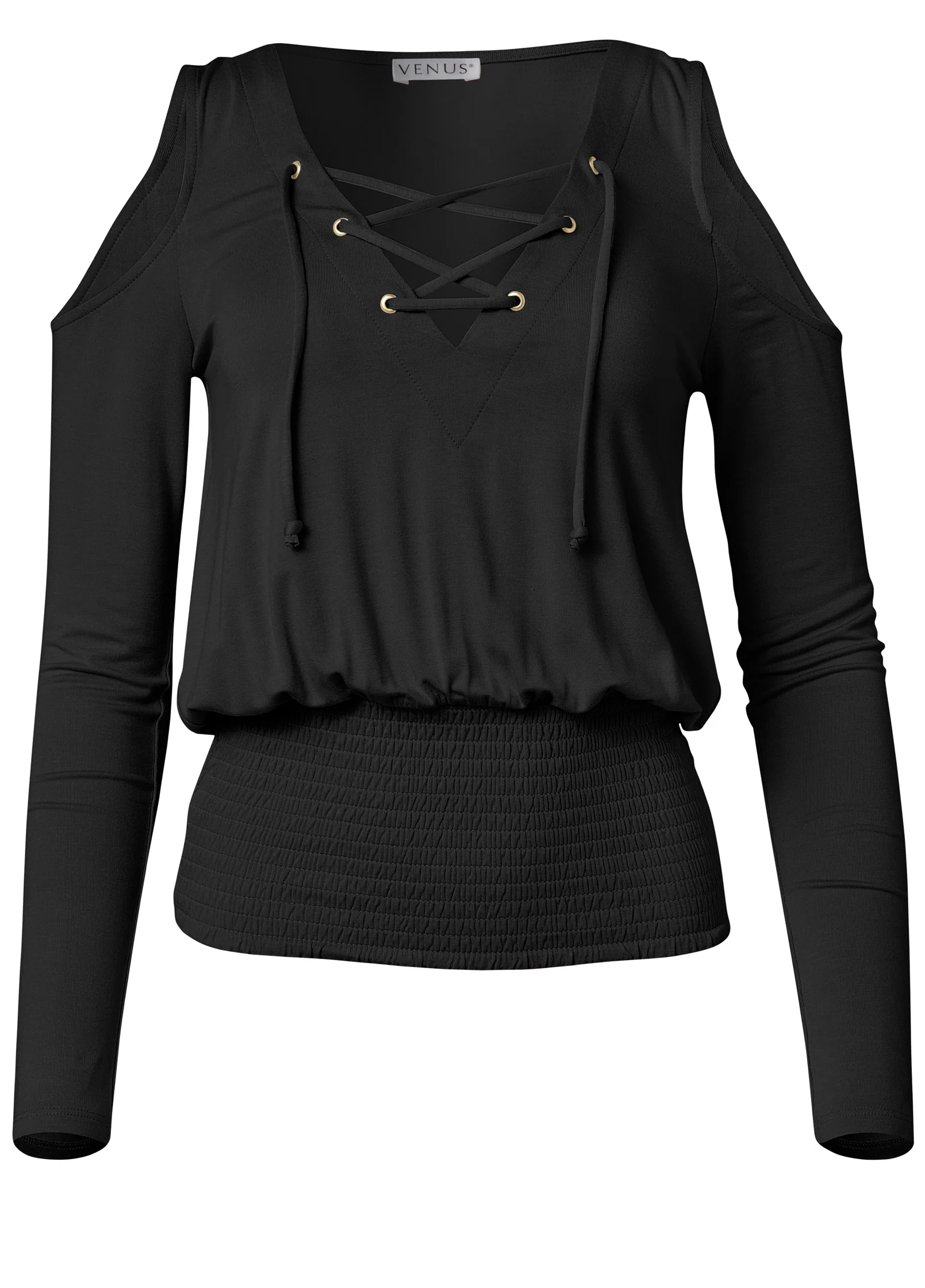 Lace-up cold-shoulder top - Black
