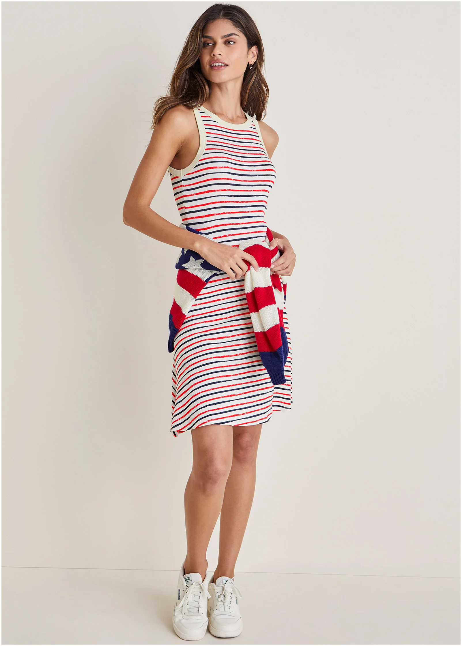 Printed Rayon Span Dress - Tricolor Boardwalk Stripe