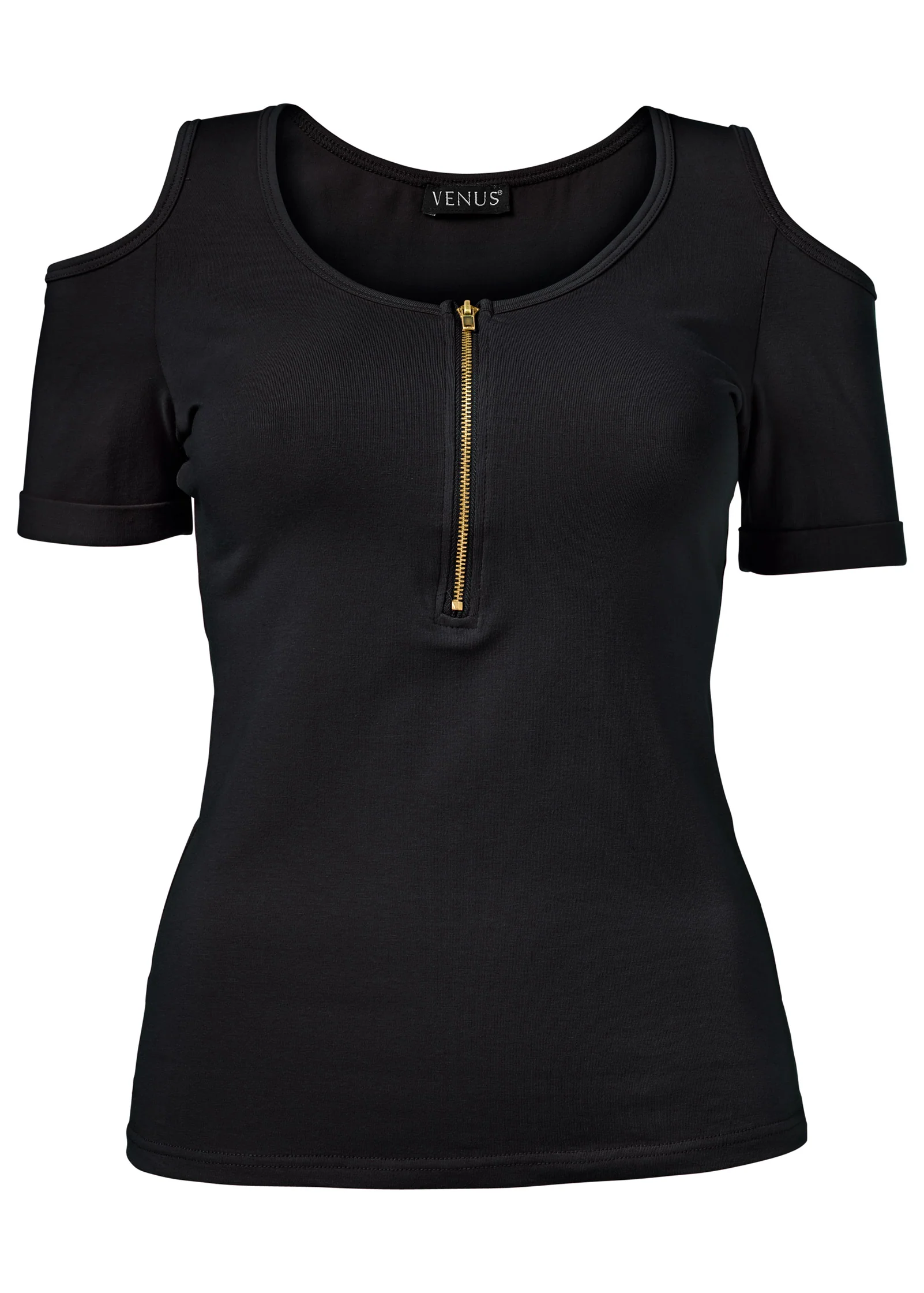 Cold-shoulder zipper top - Black