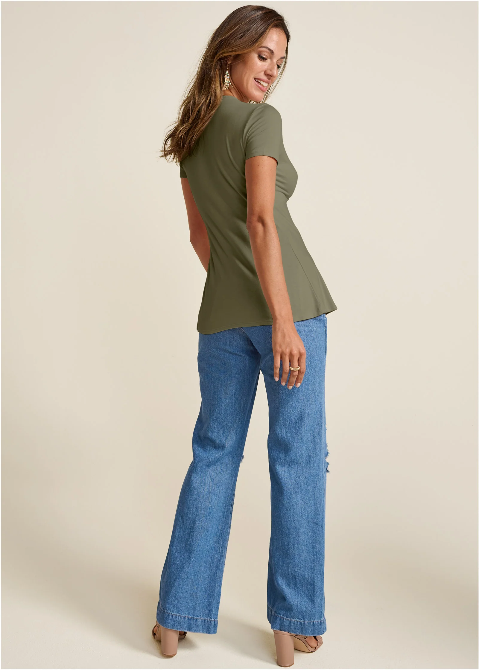 Plunging ruched top - Olive