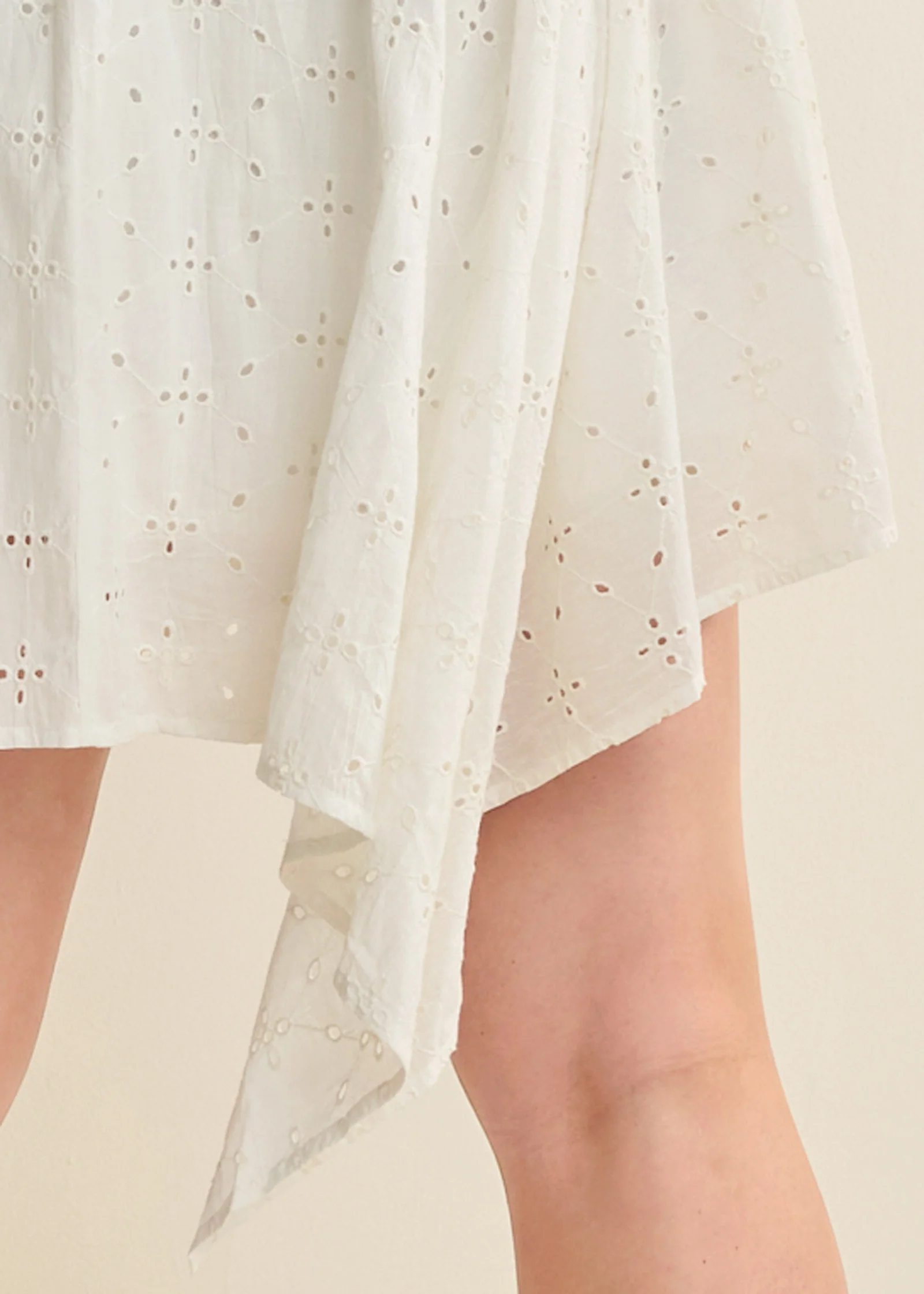 Smocked top eyelet dress  - Off White