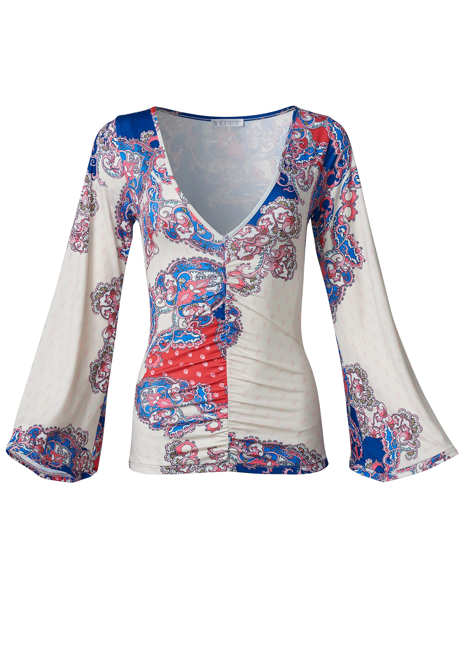 Ruched printed top - Red Multi