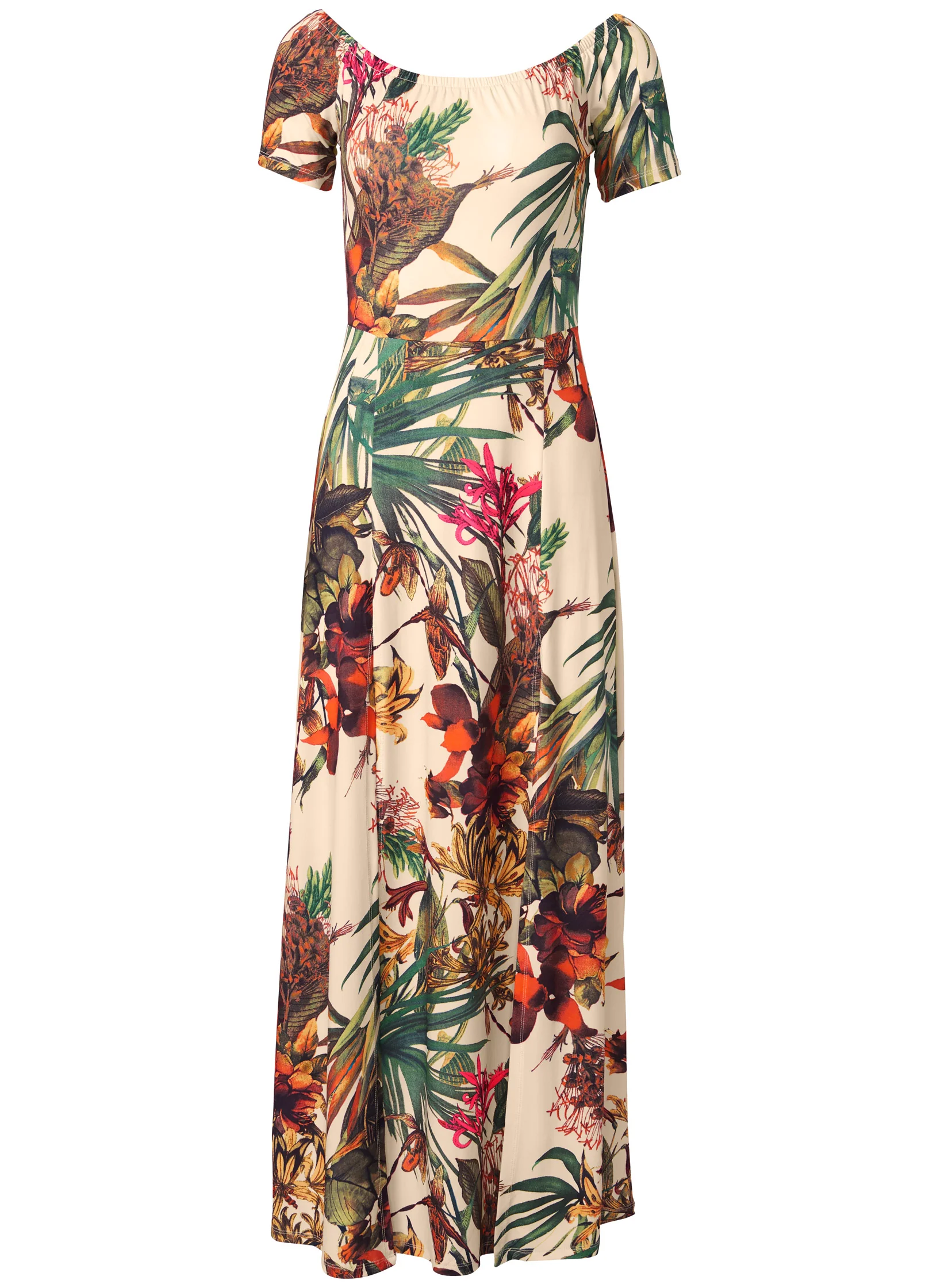 Off-the-shoulder maxi dress - White Multi