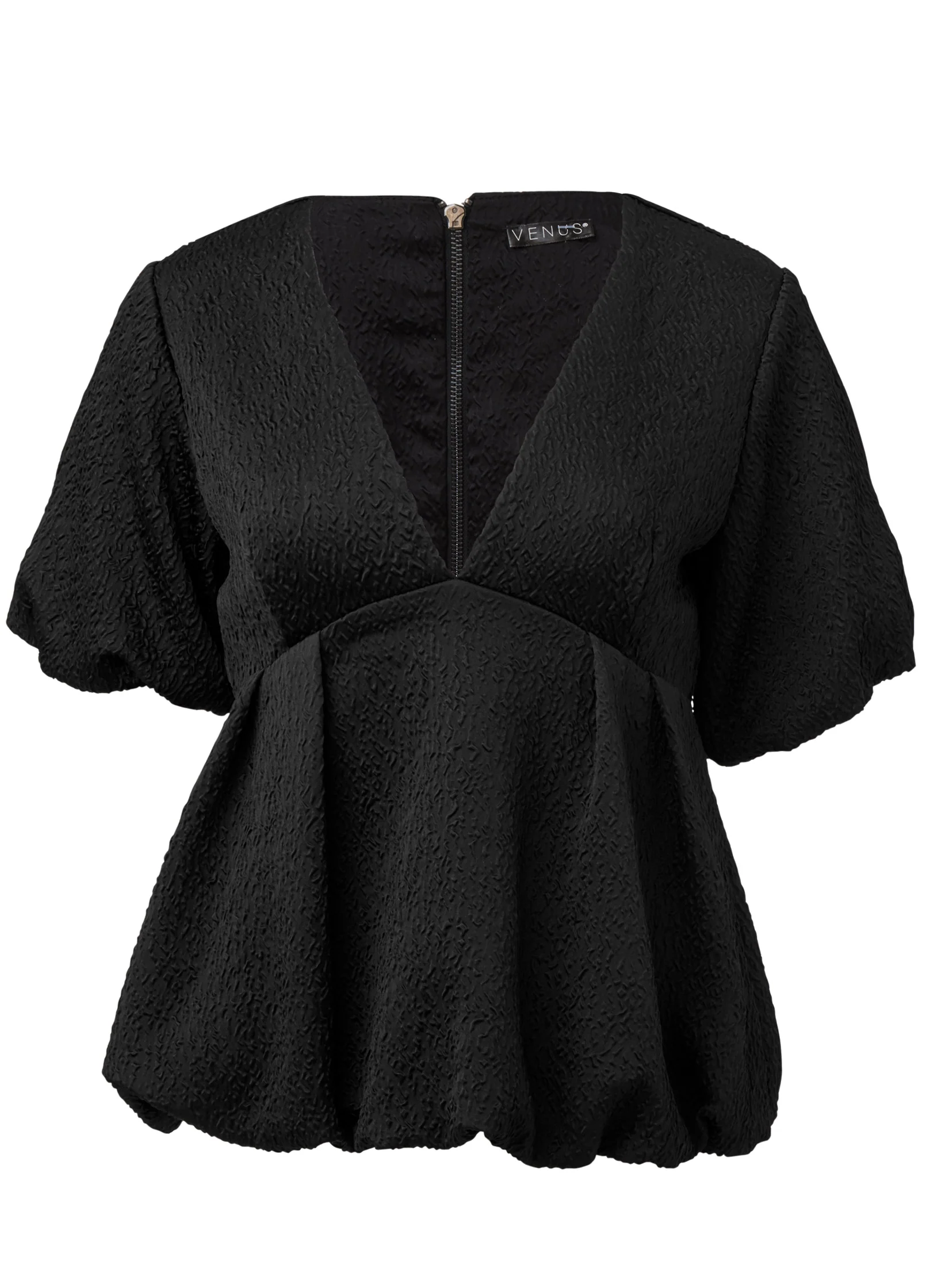 Textured V-neck top - Black