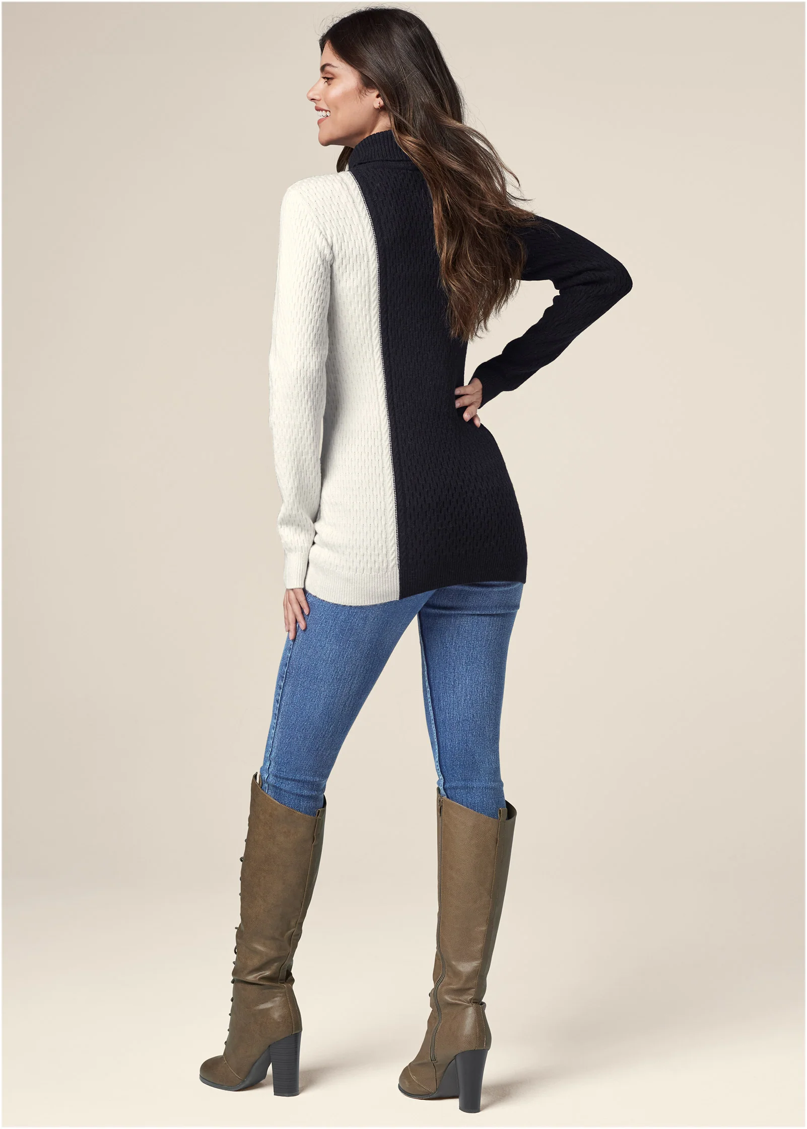 Colorblock turtleneck sweater - Black & Off White