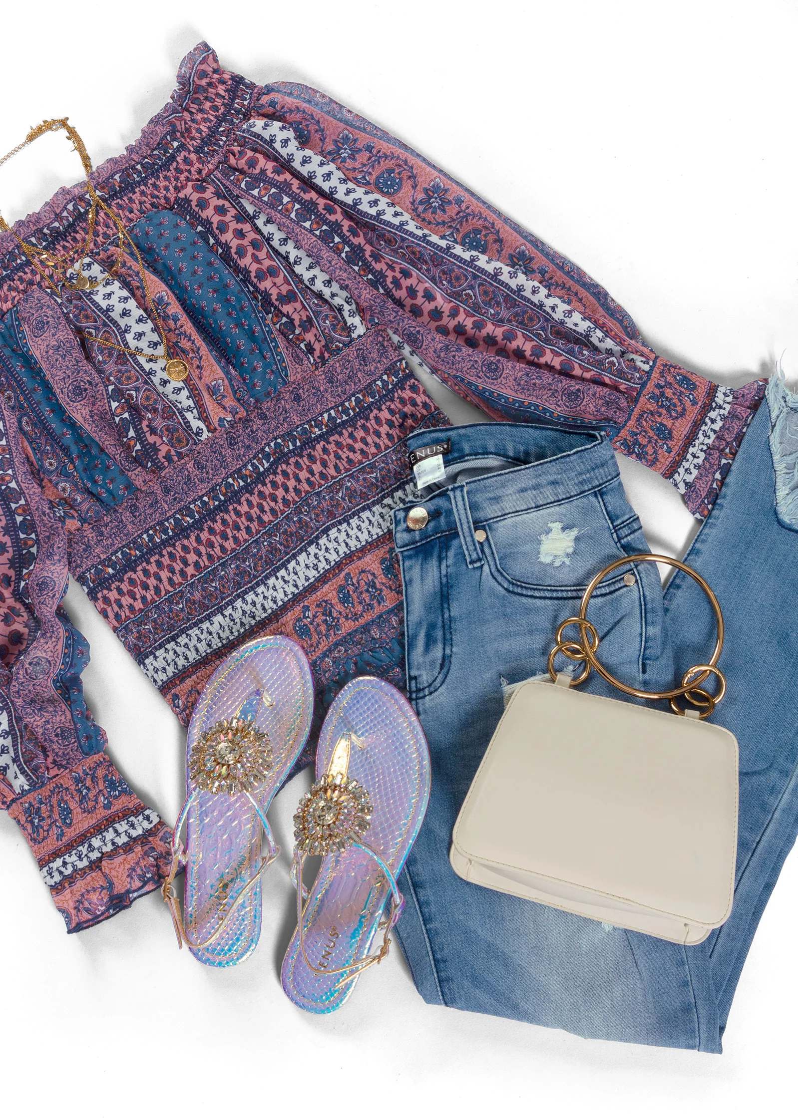 Printed smocked top - Pink Multi