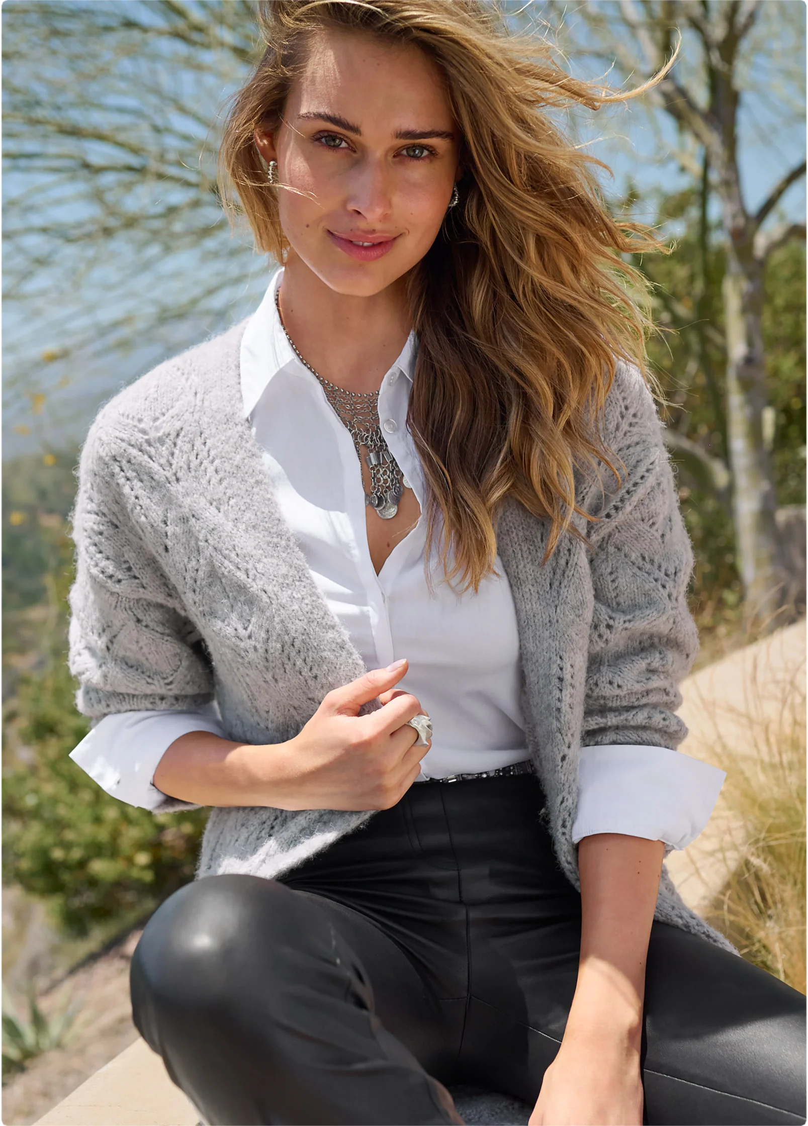 Cozy open knit duster - Heather Grey