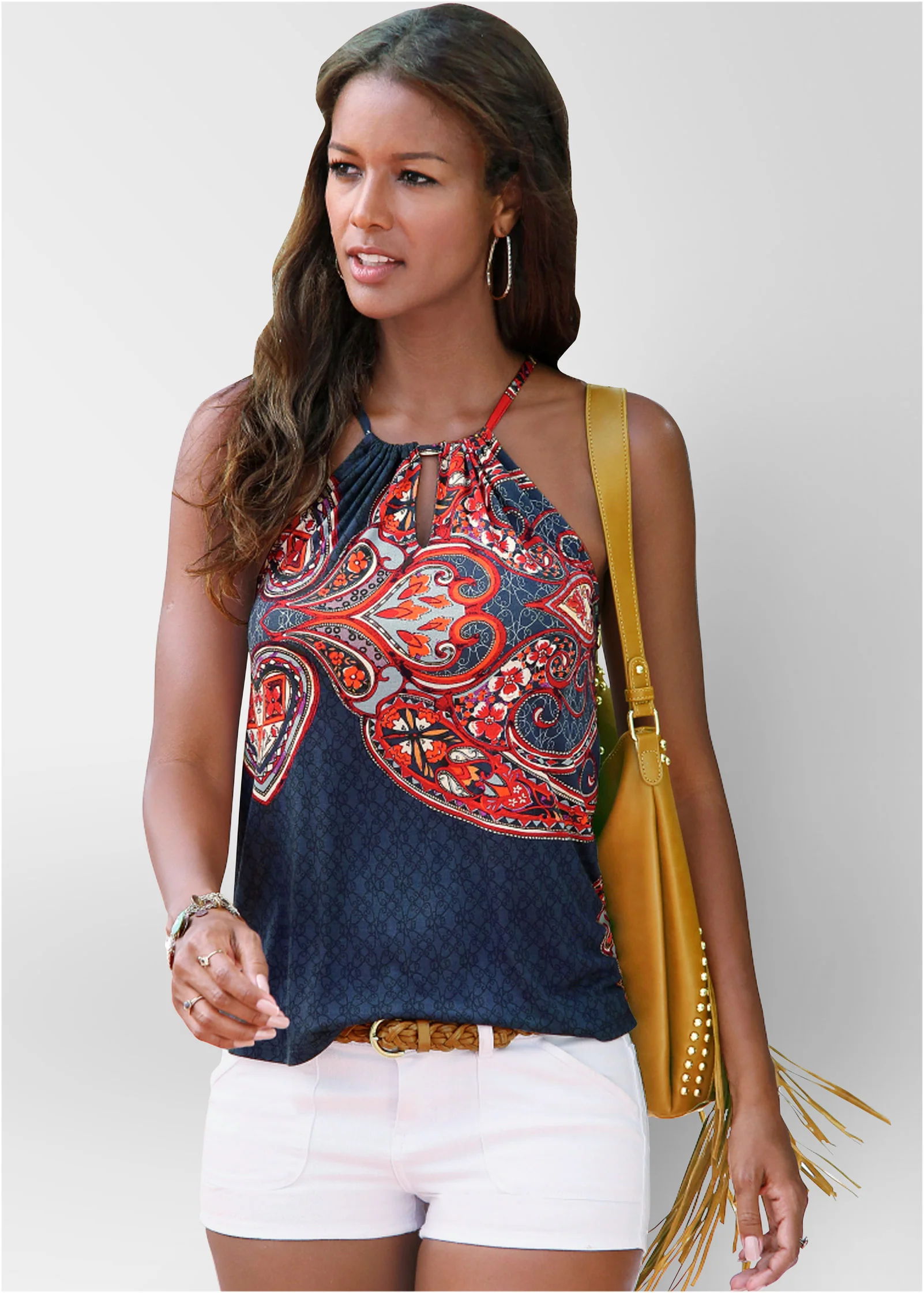 Paisley printed tank - Navy Multi