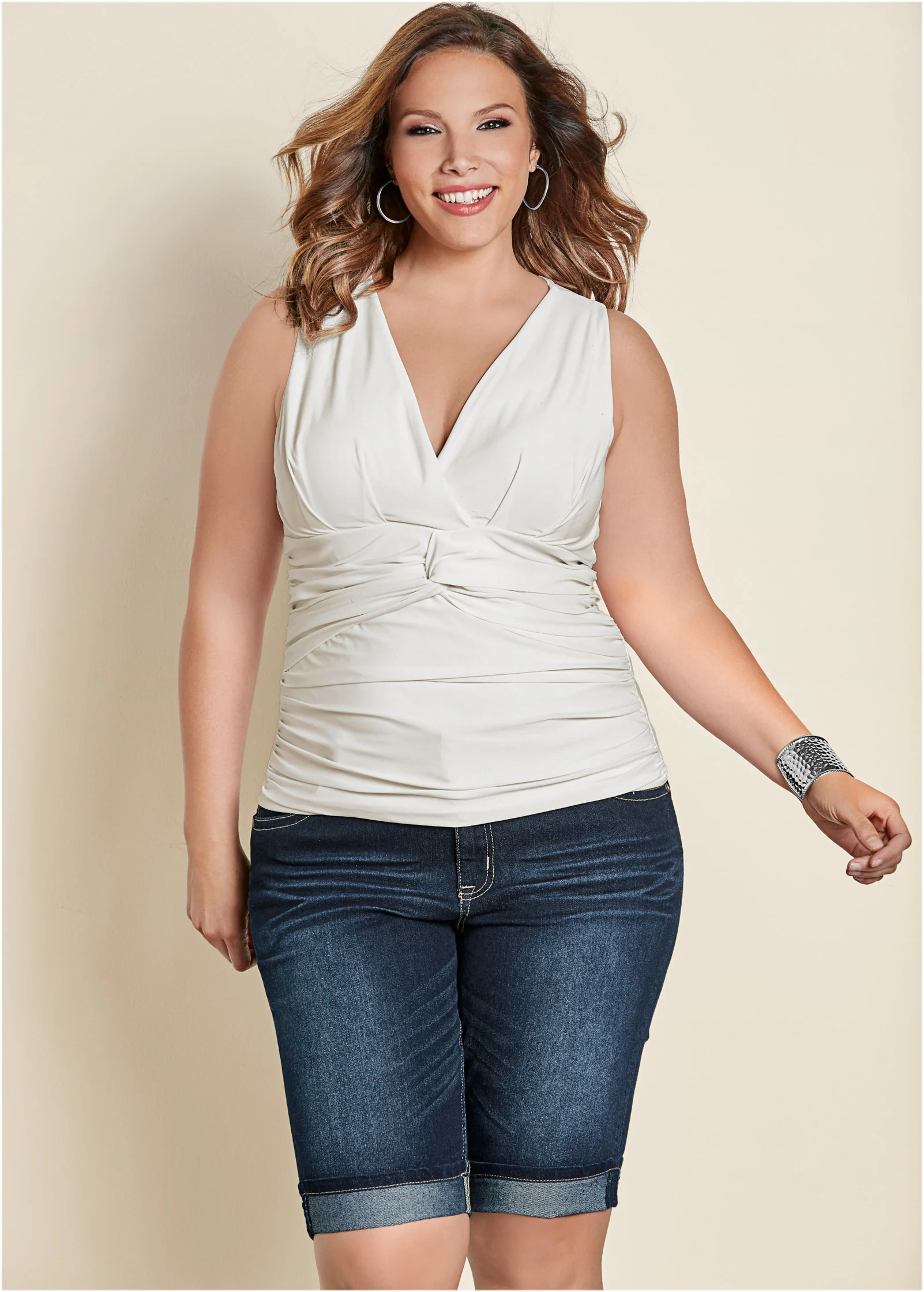 Knot front sleeveless top - White