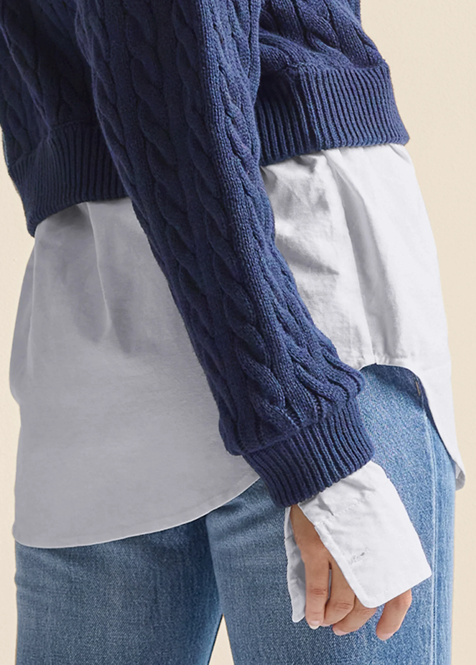 Sweater with shirting detail - Navy Multi