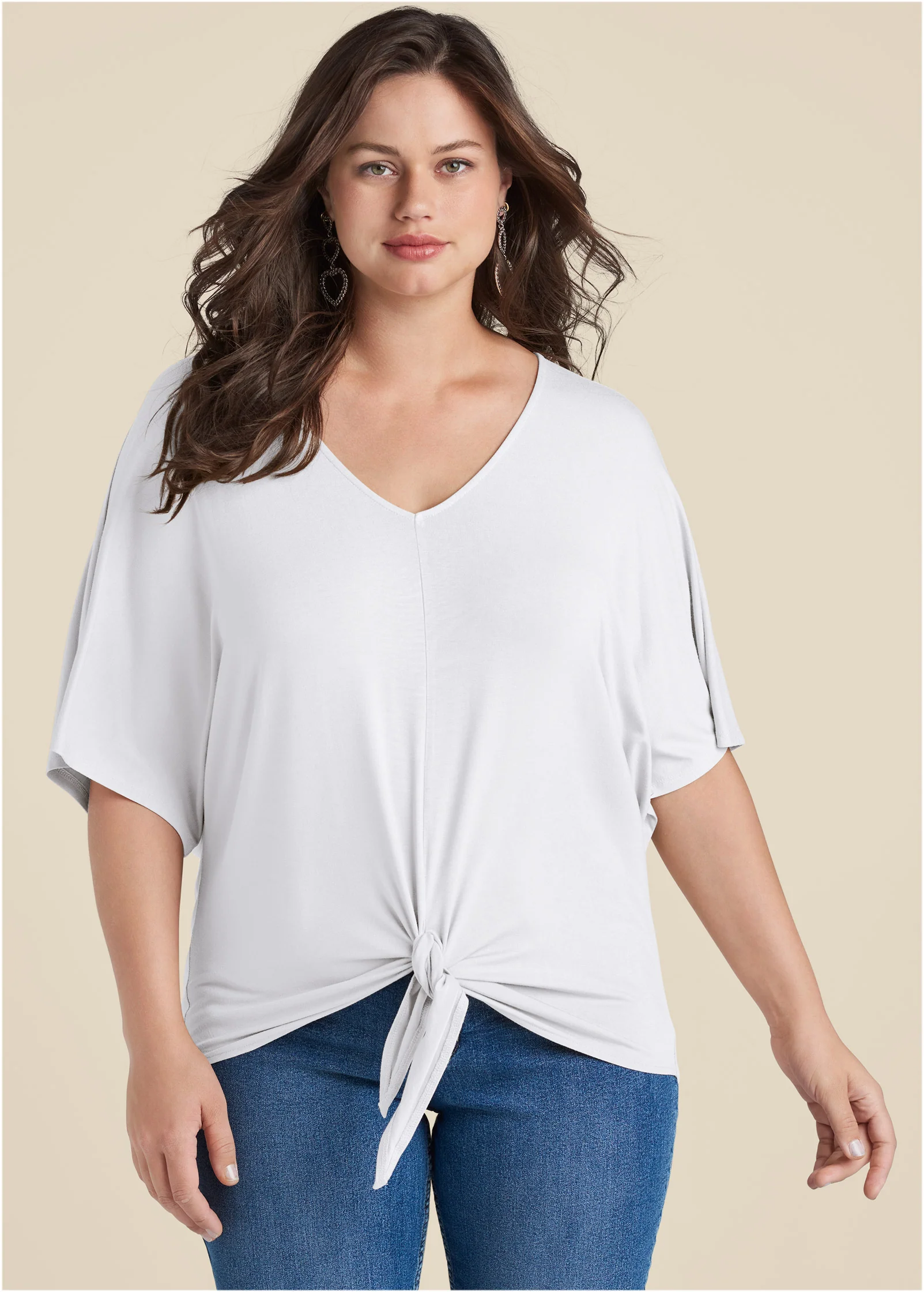 Knot twist V-neck tee - White