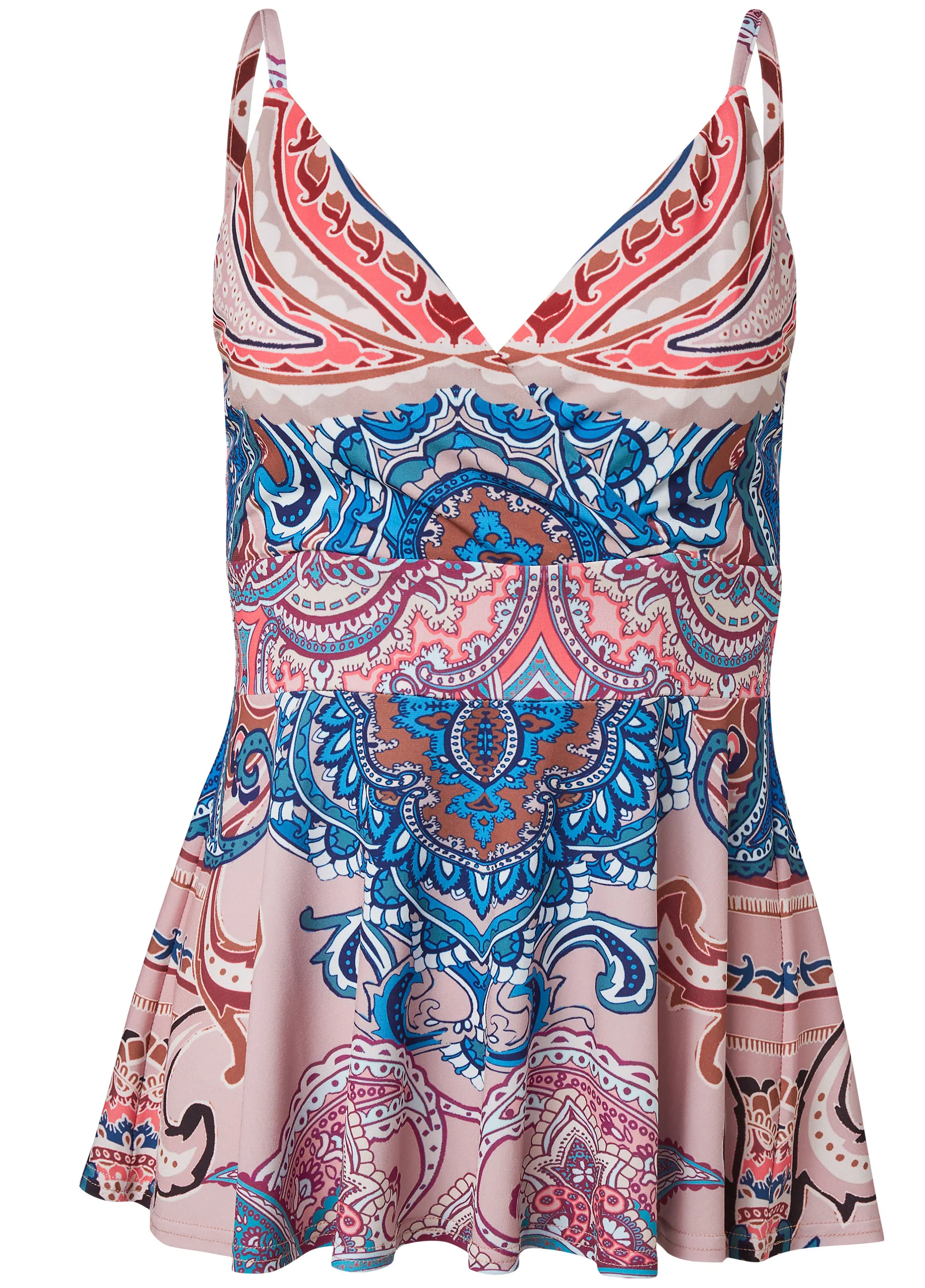 Printed peplum top - Tan Multi