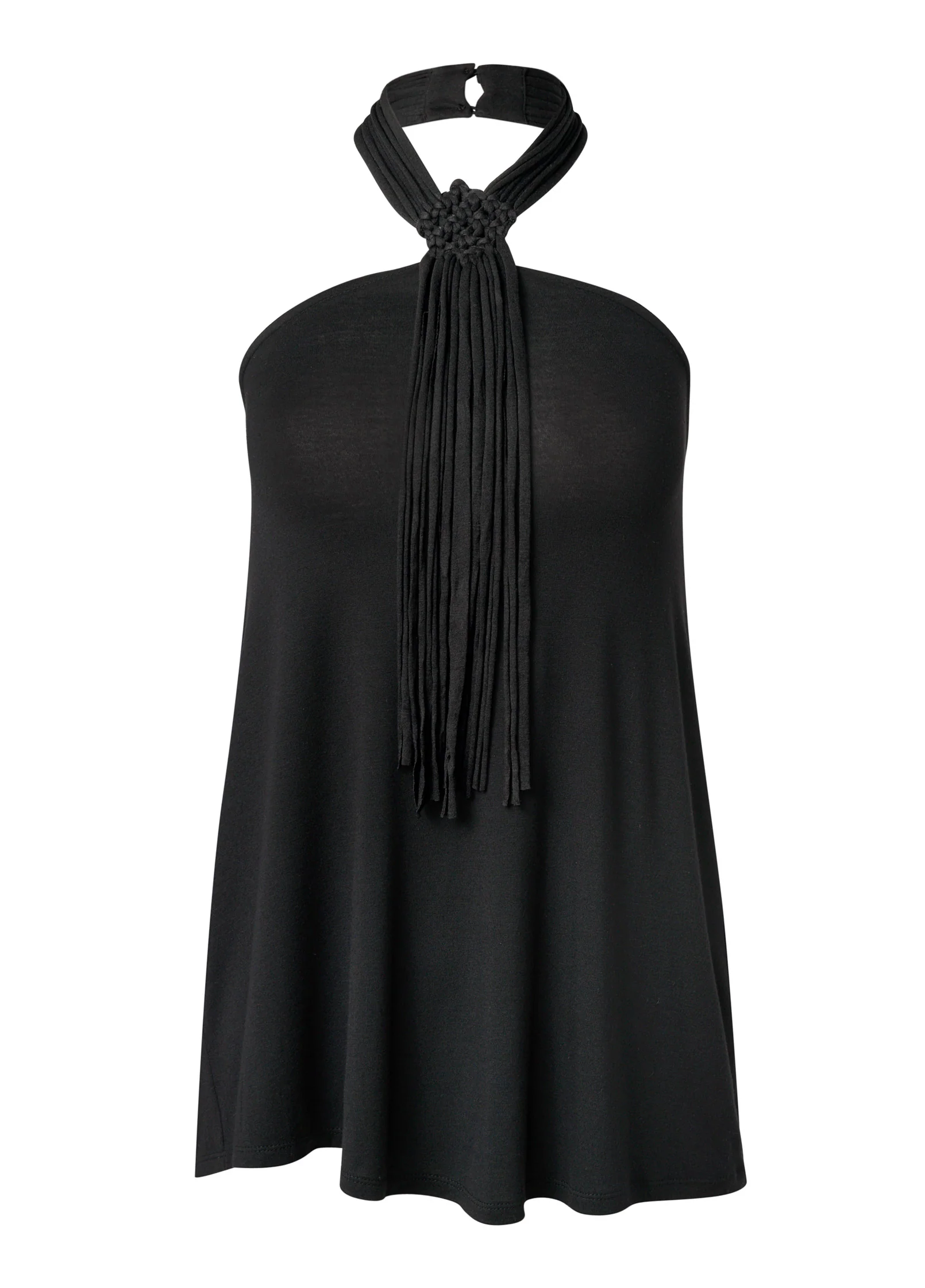 Macrame fringe halter top - Black