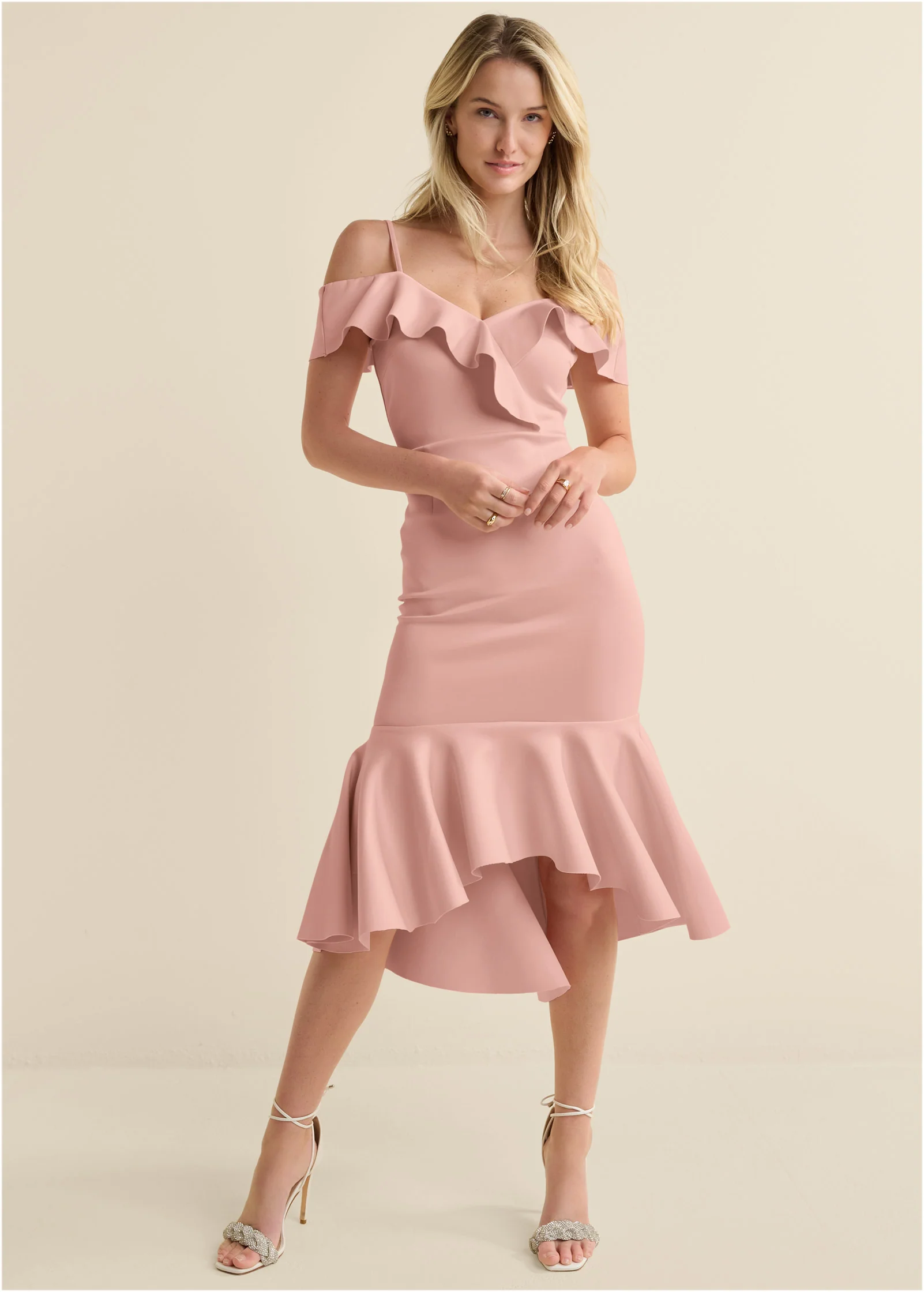 Ruffle midi dress  - Blush