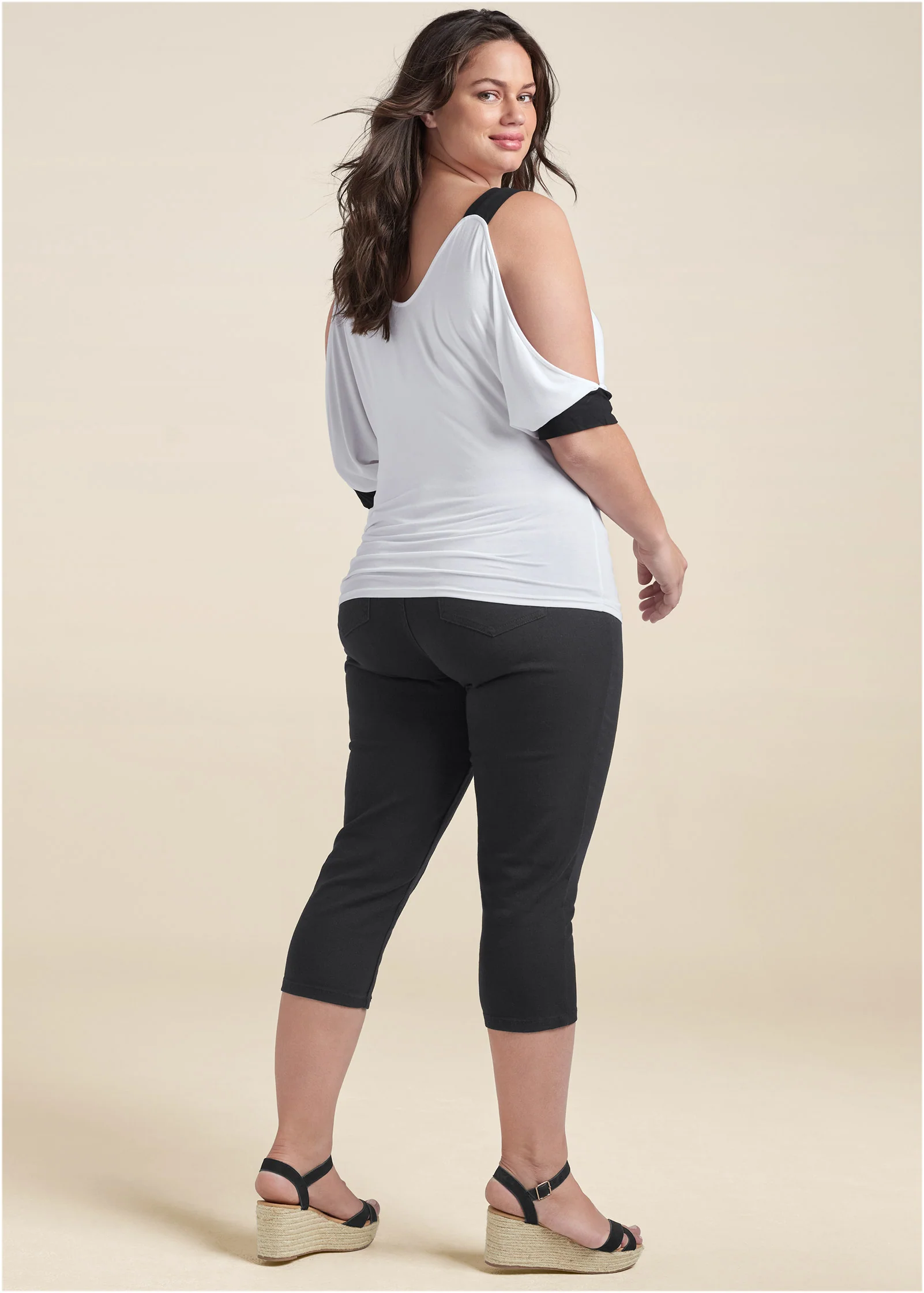 Cold sholder color block top - White & Black