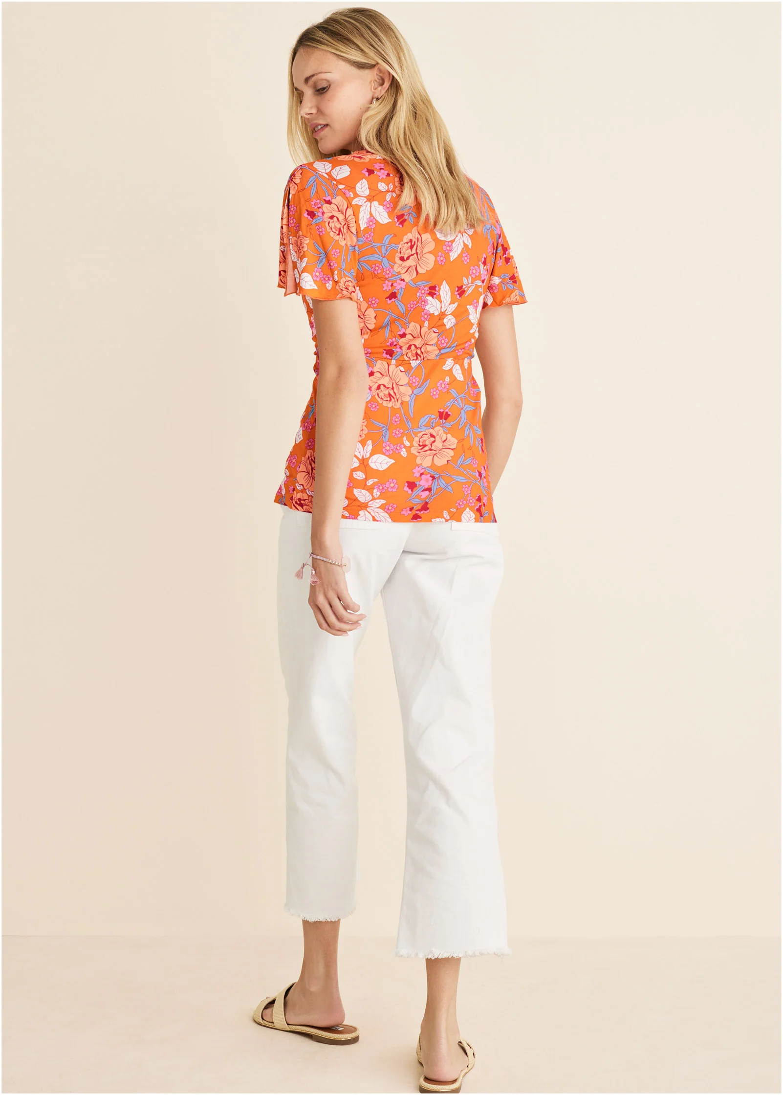 Flutter Sleeve Wrap Top - Orange Multi