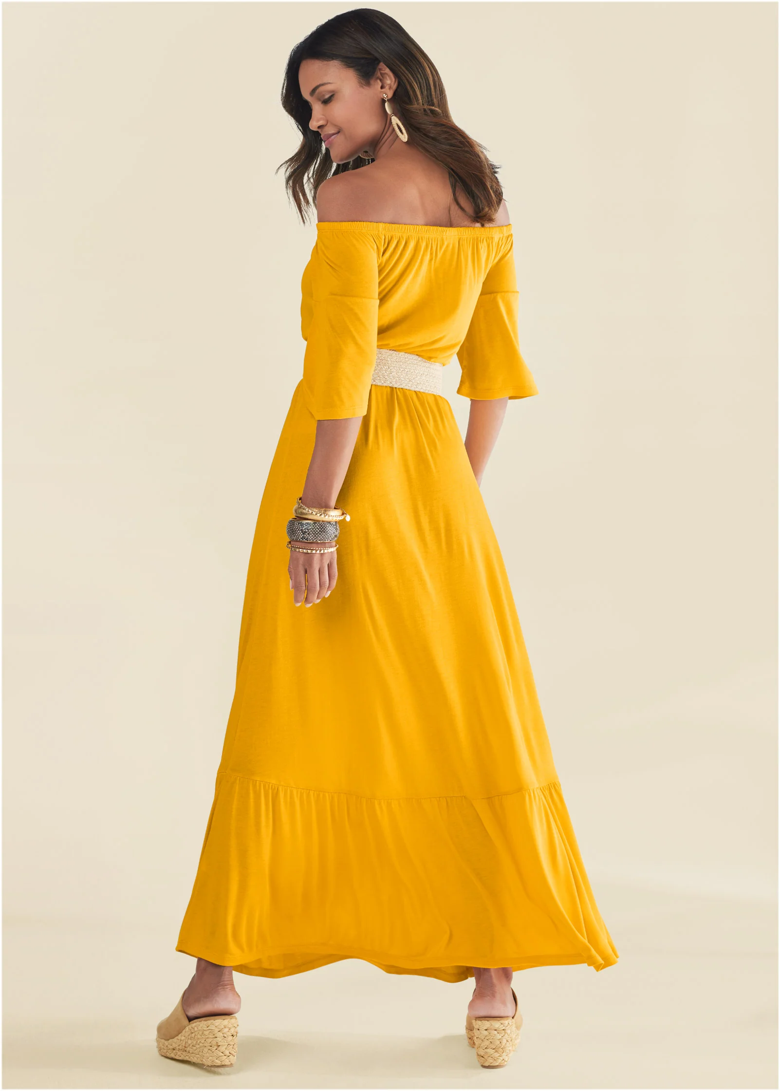 Off-The-Shoulder Maxi Dress - Yellow
