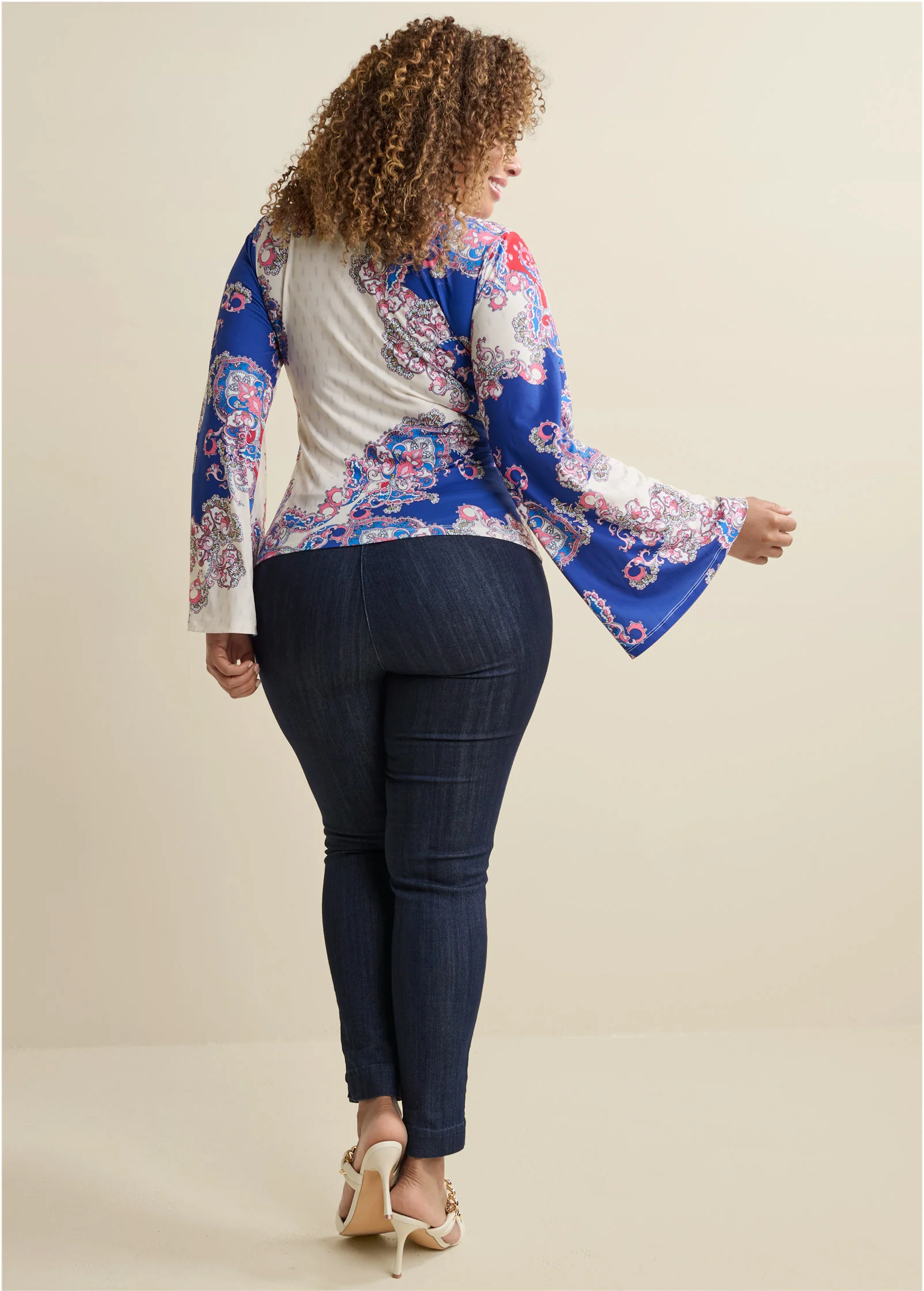 Ruched printed top - Red Multi