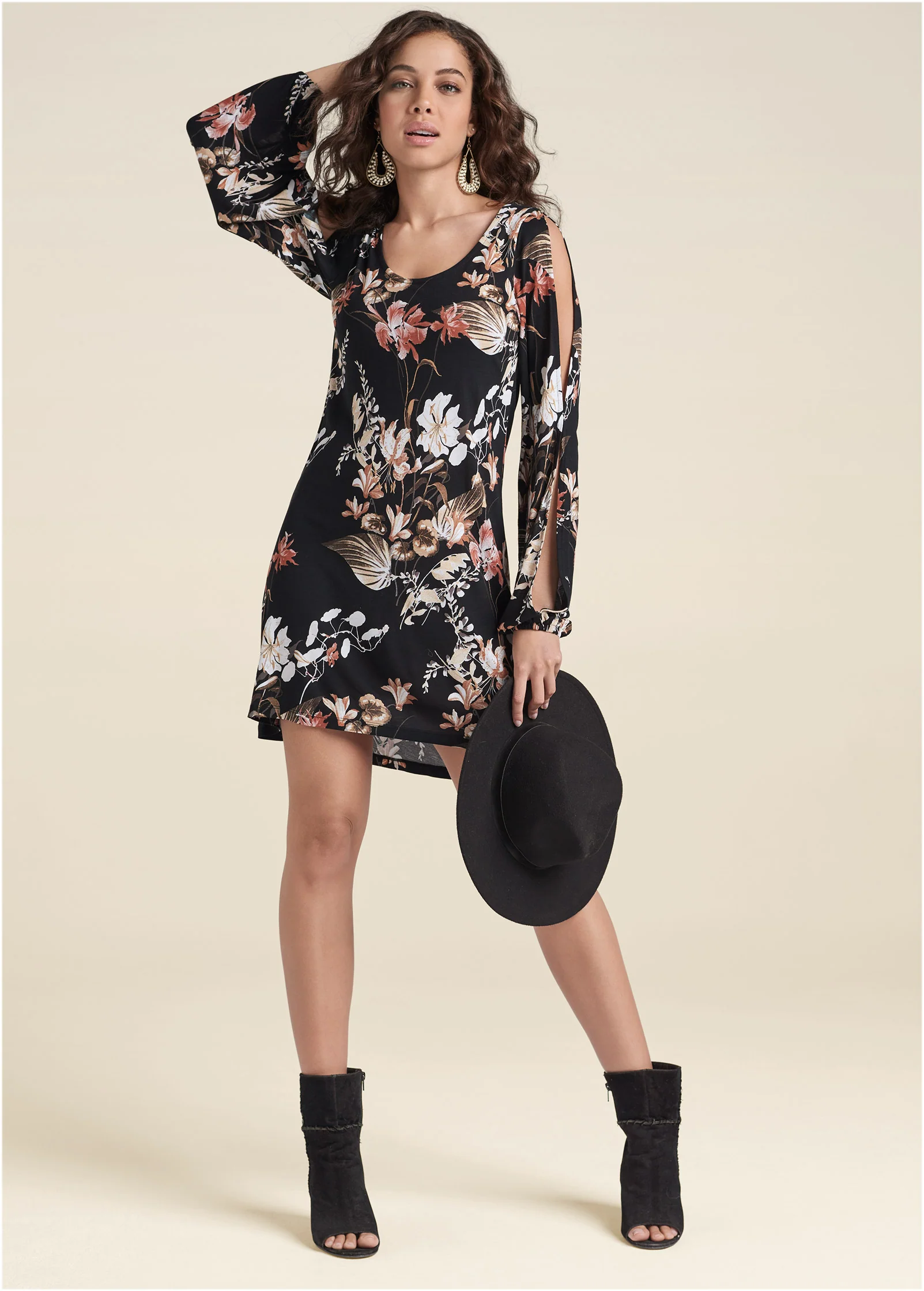 Sleeve detail dress - Black & Brown