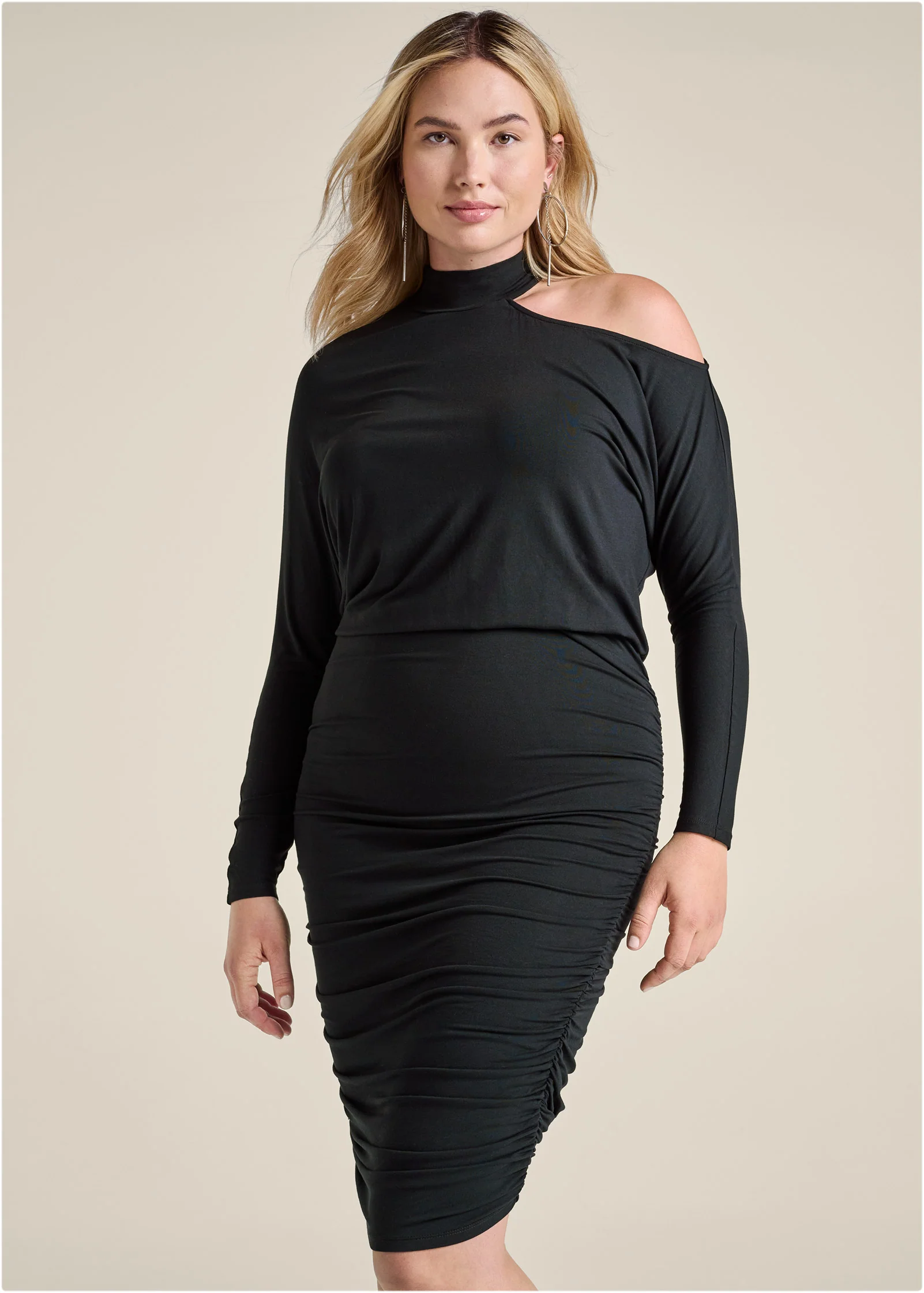 Ruched midi dress  - Black