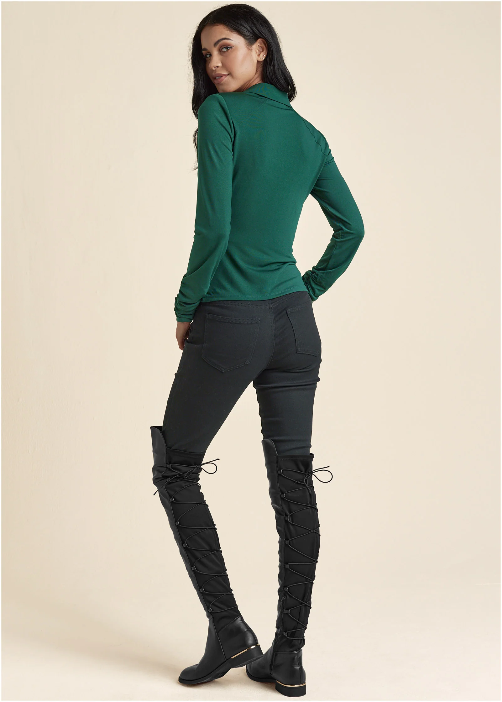 Collared cowl neck top - Green
