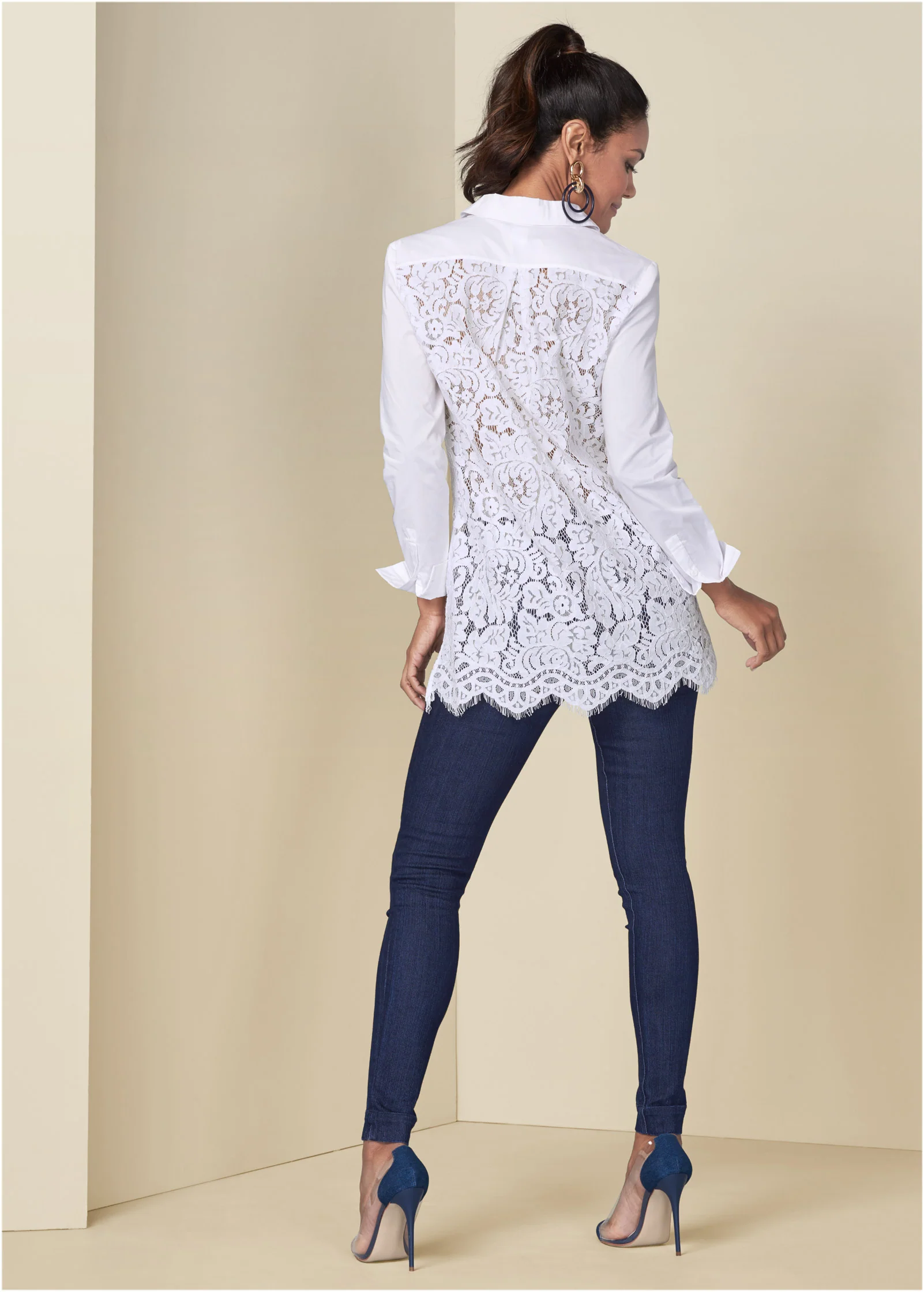 Lace back blouse - White