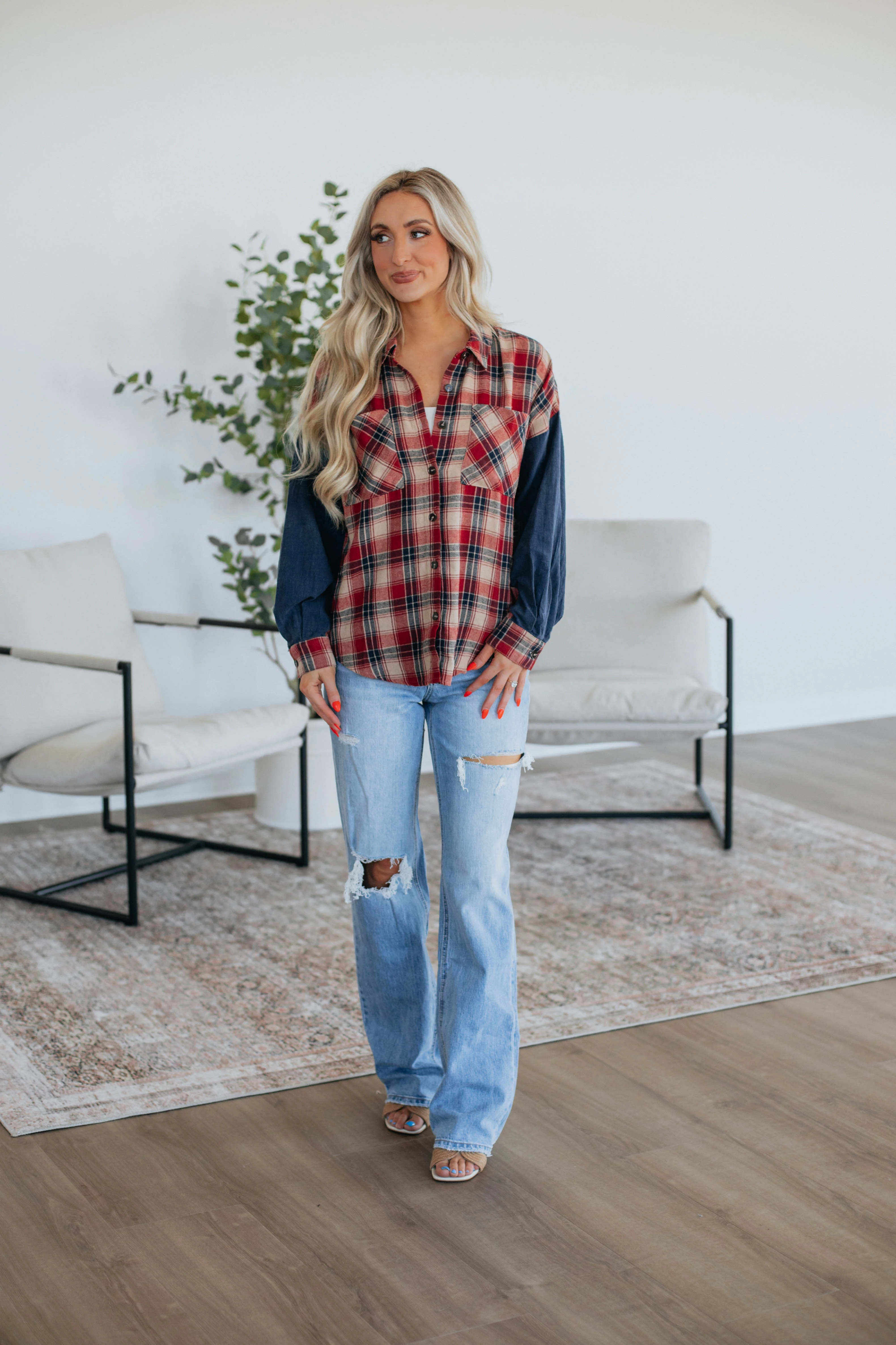 Tanner Flannel Top - Red Mix