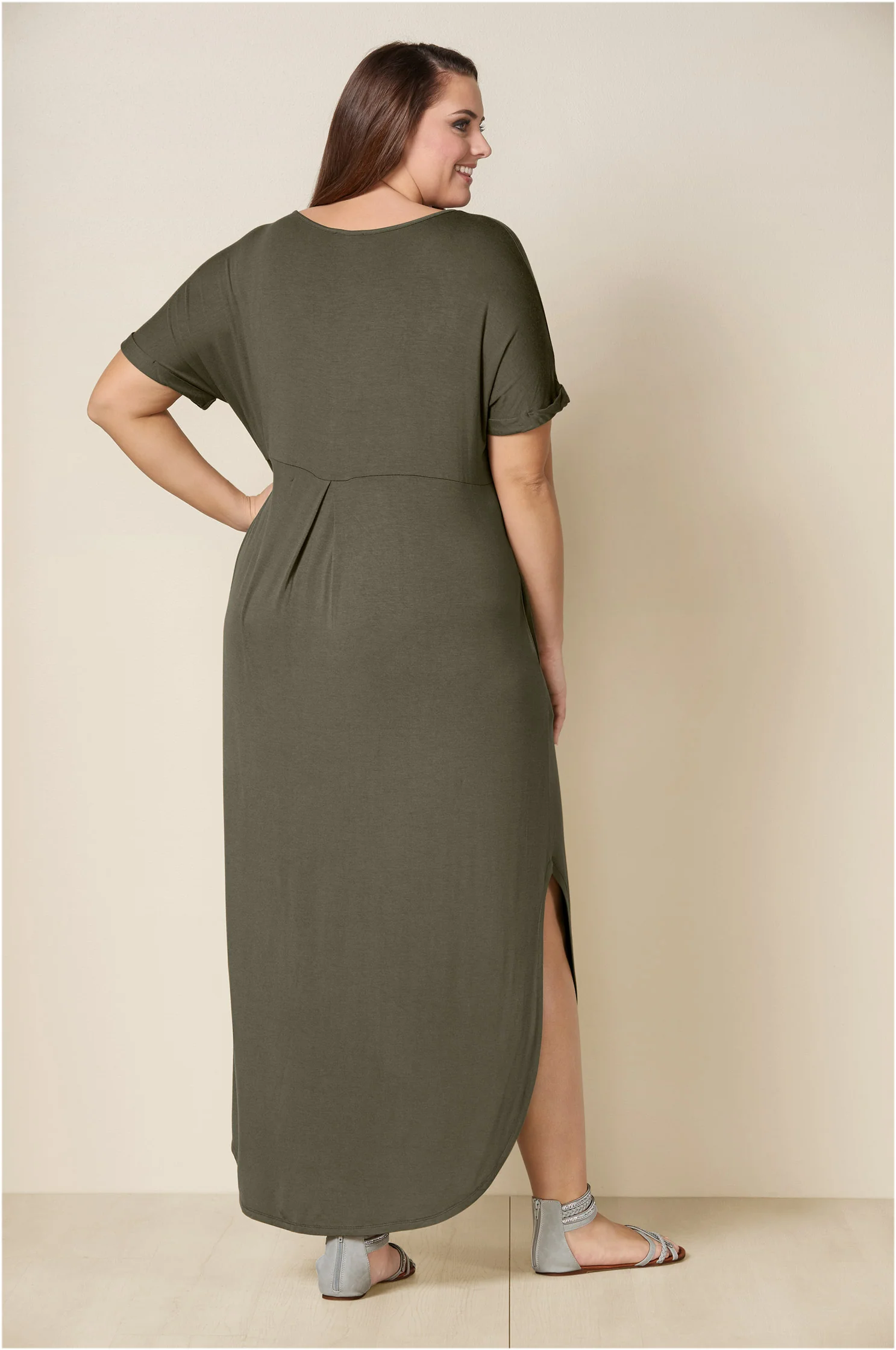 Casual T-shirt maxi dress - Olive