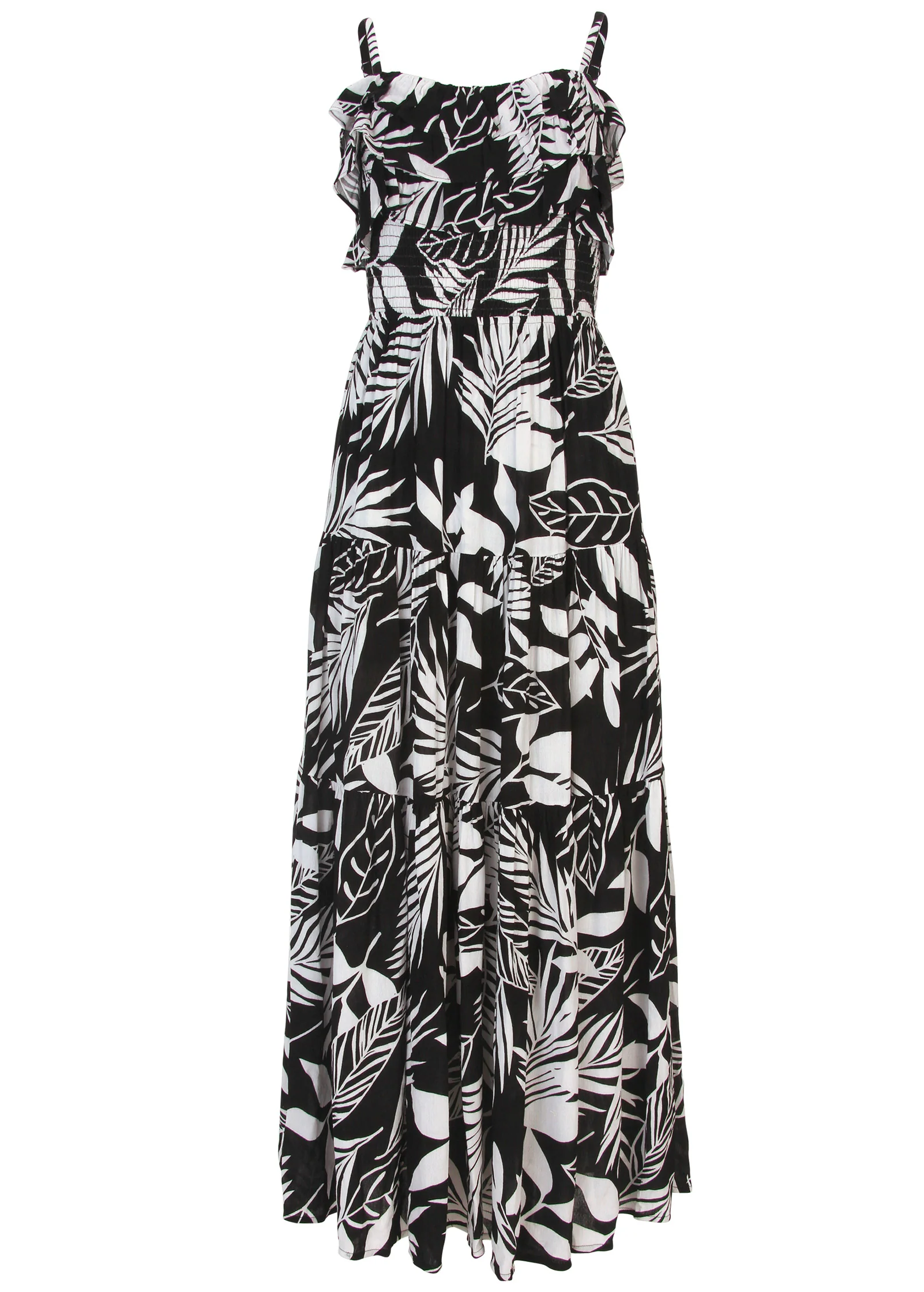 Ruffle tie-back maxi dress - Black & White