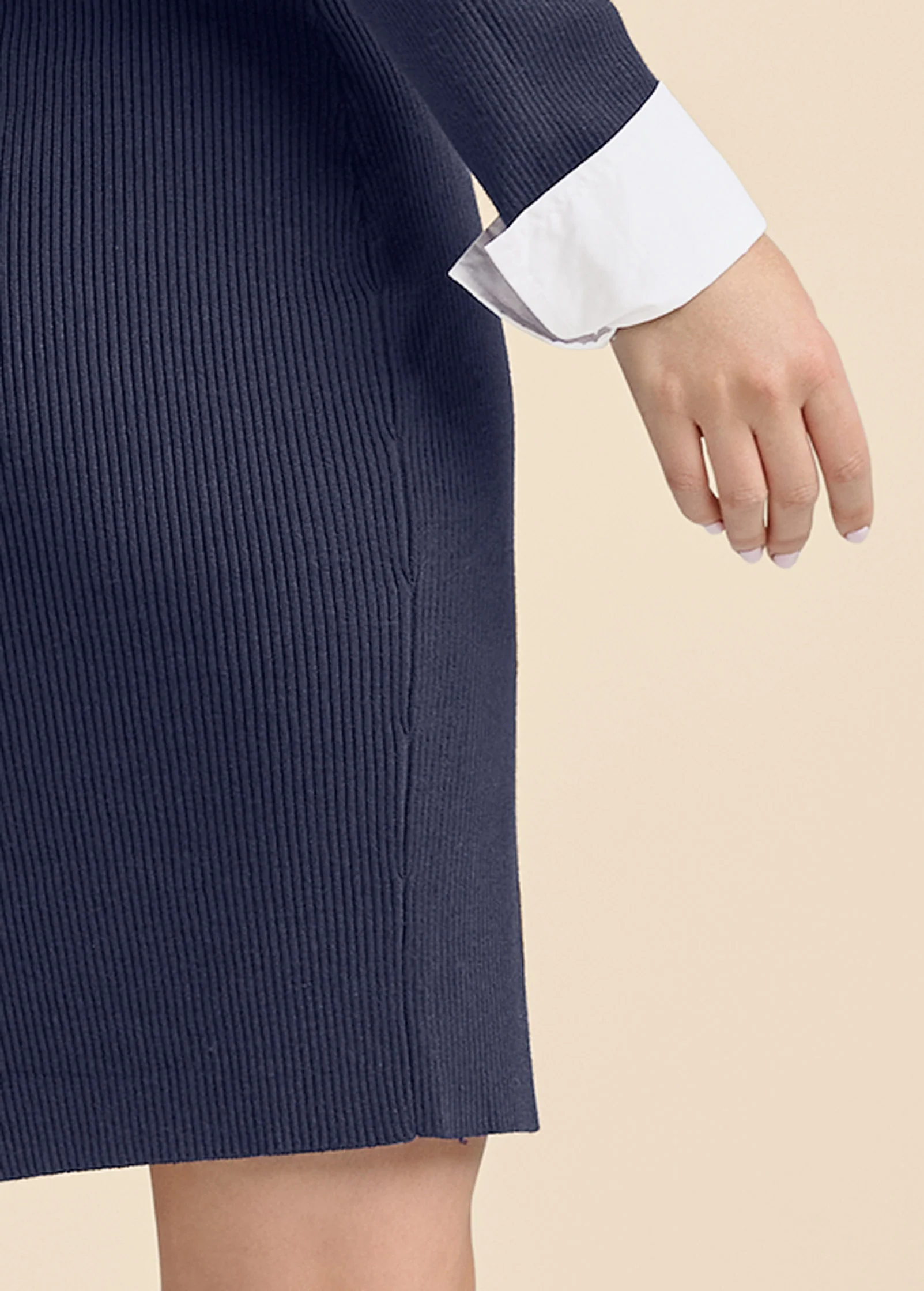 Shirt detail sweater dress - Navy & White