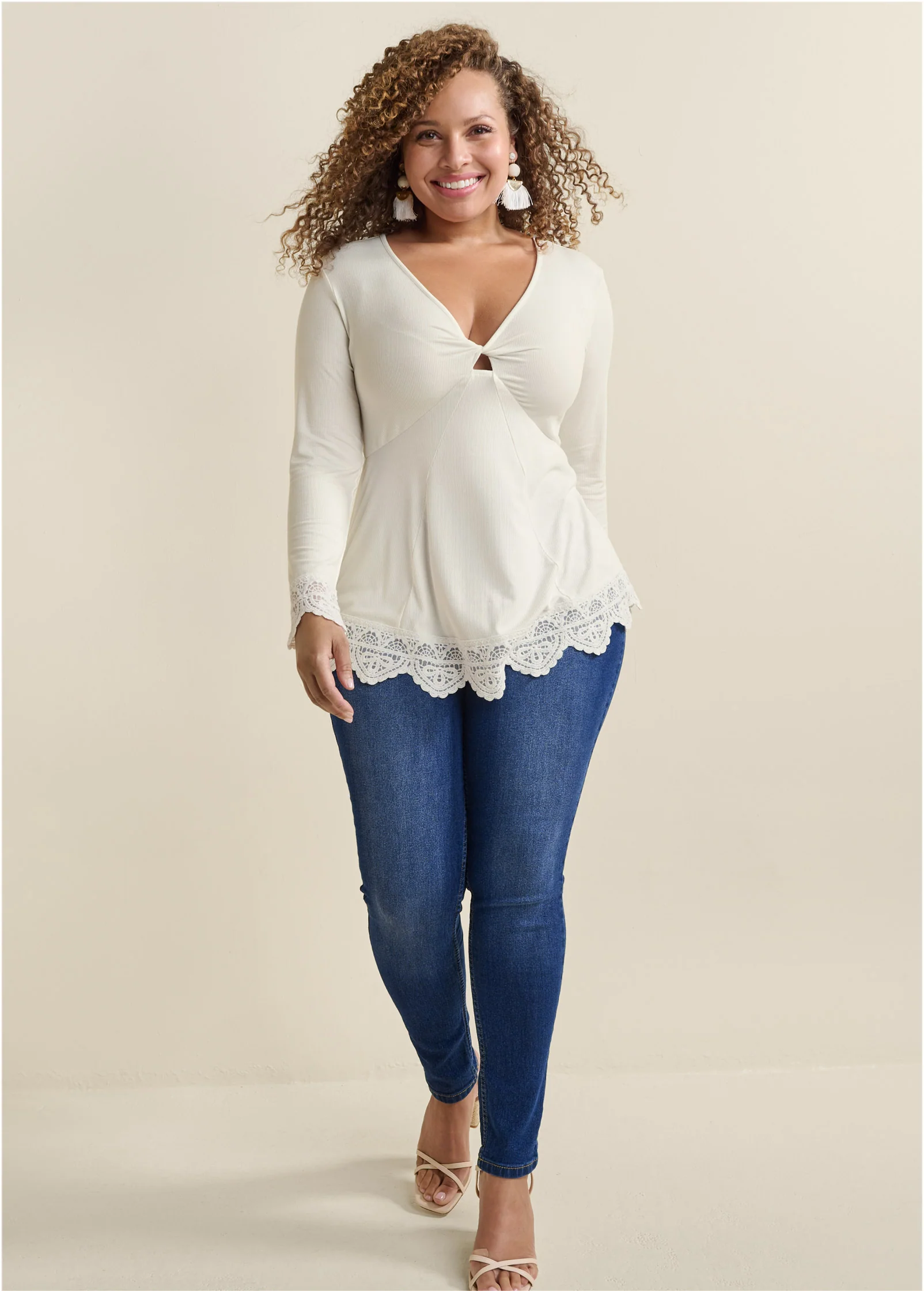 Babydoll lace trim top - Off White