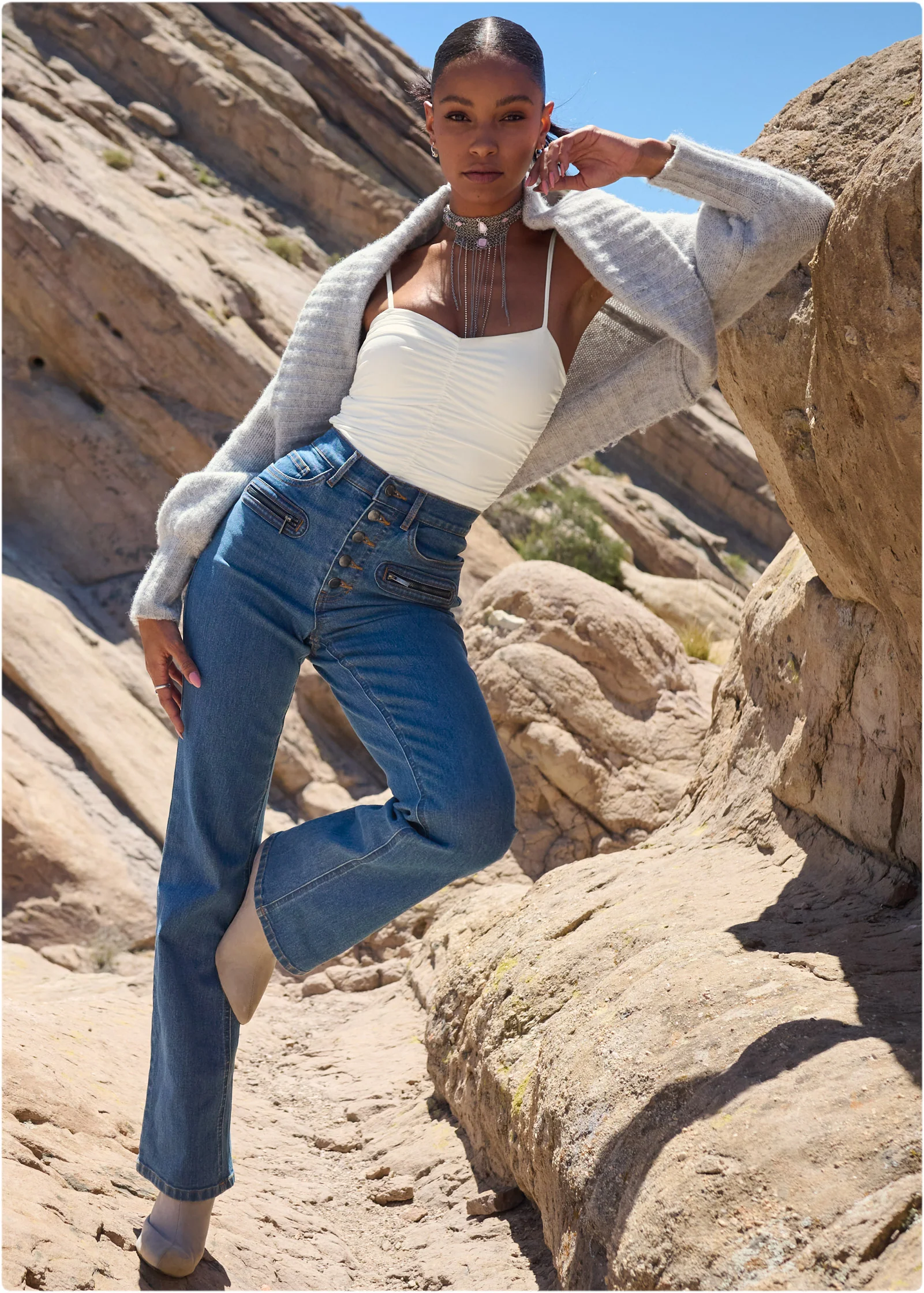 Ribbed knit shrug - Heather Grey