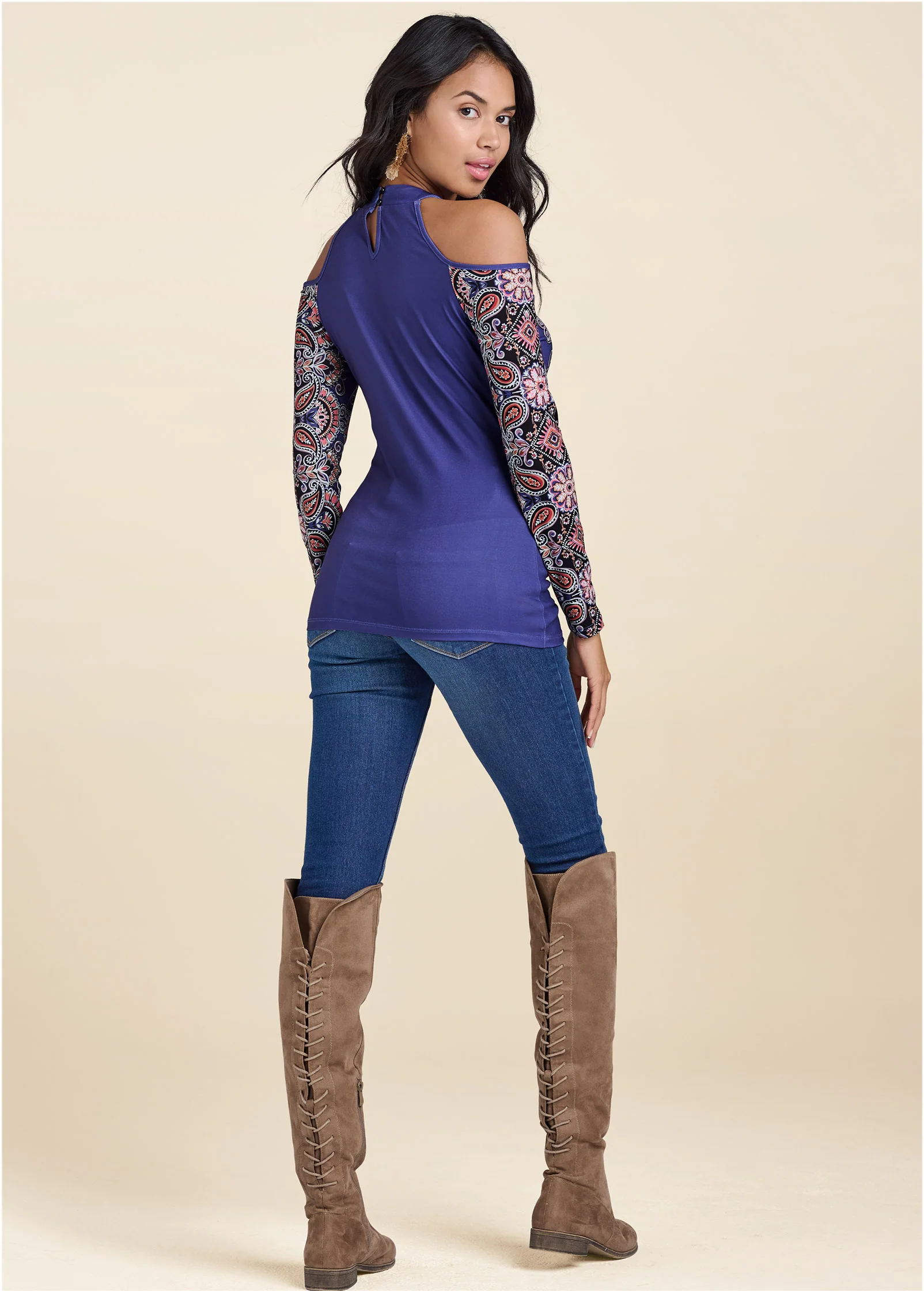 Paisley cold-shoulder top - Blue Multi